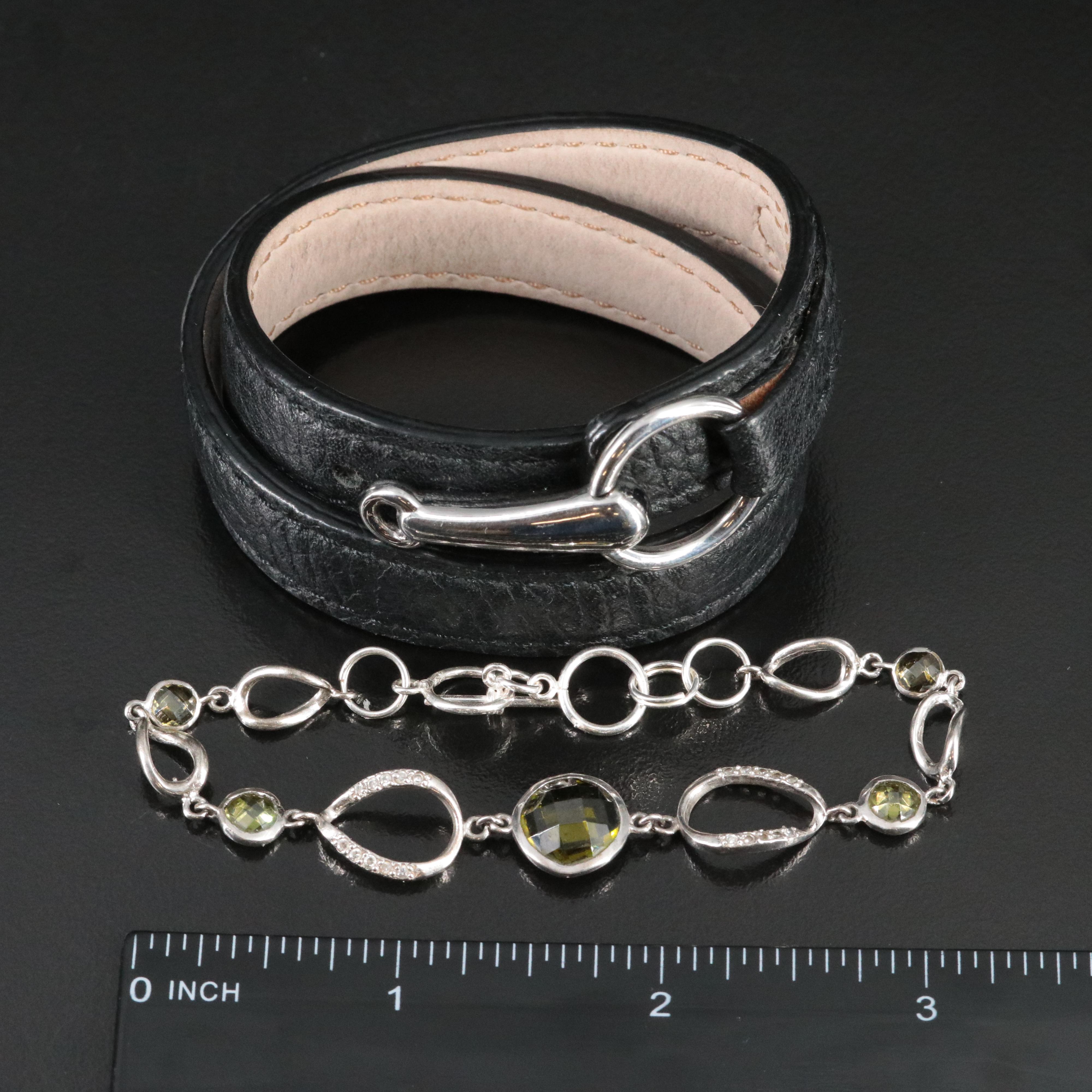 Dimacci Double Wrap Leather and Cubic Zirconia Bracelets