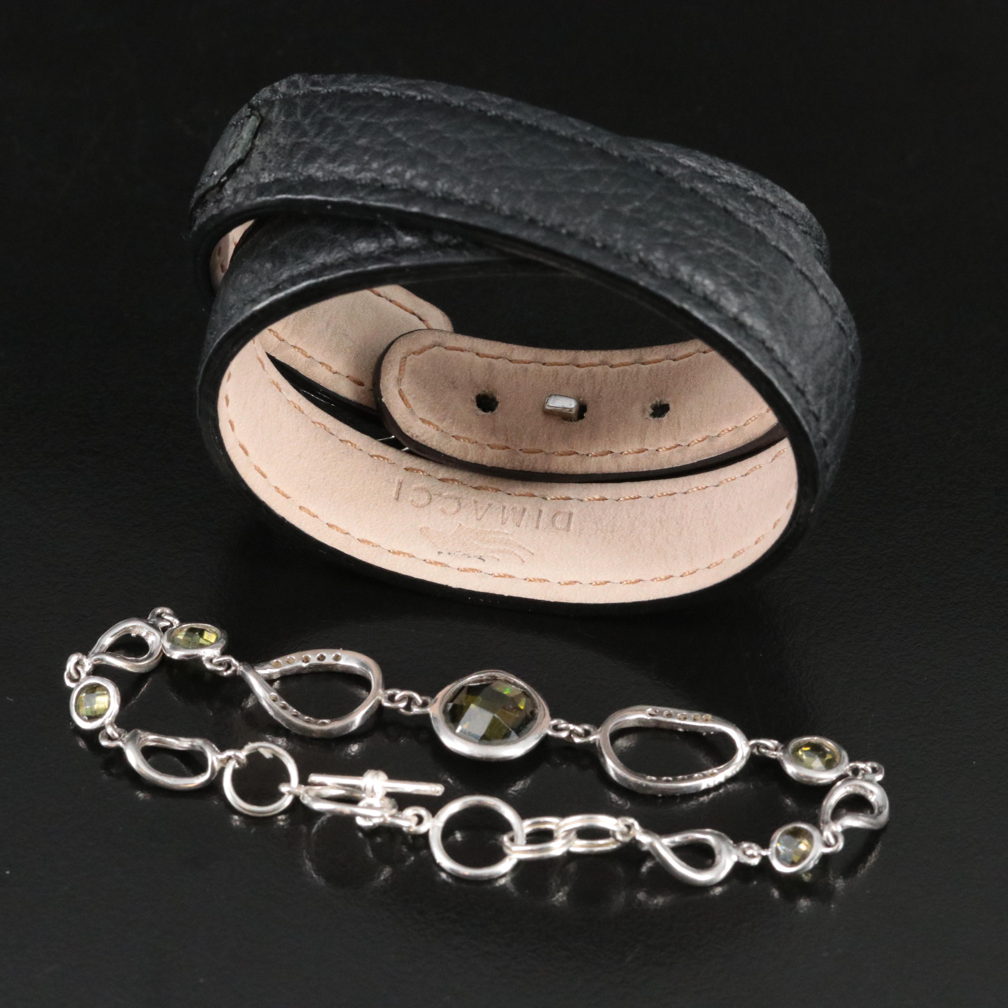 Dimacci Double Wrap Leather and Cubic Zirconia Bracelets