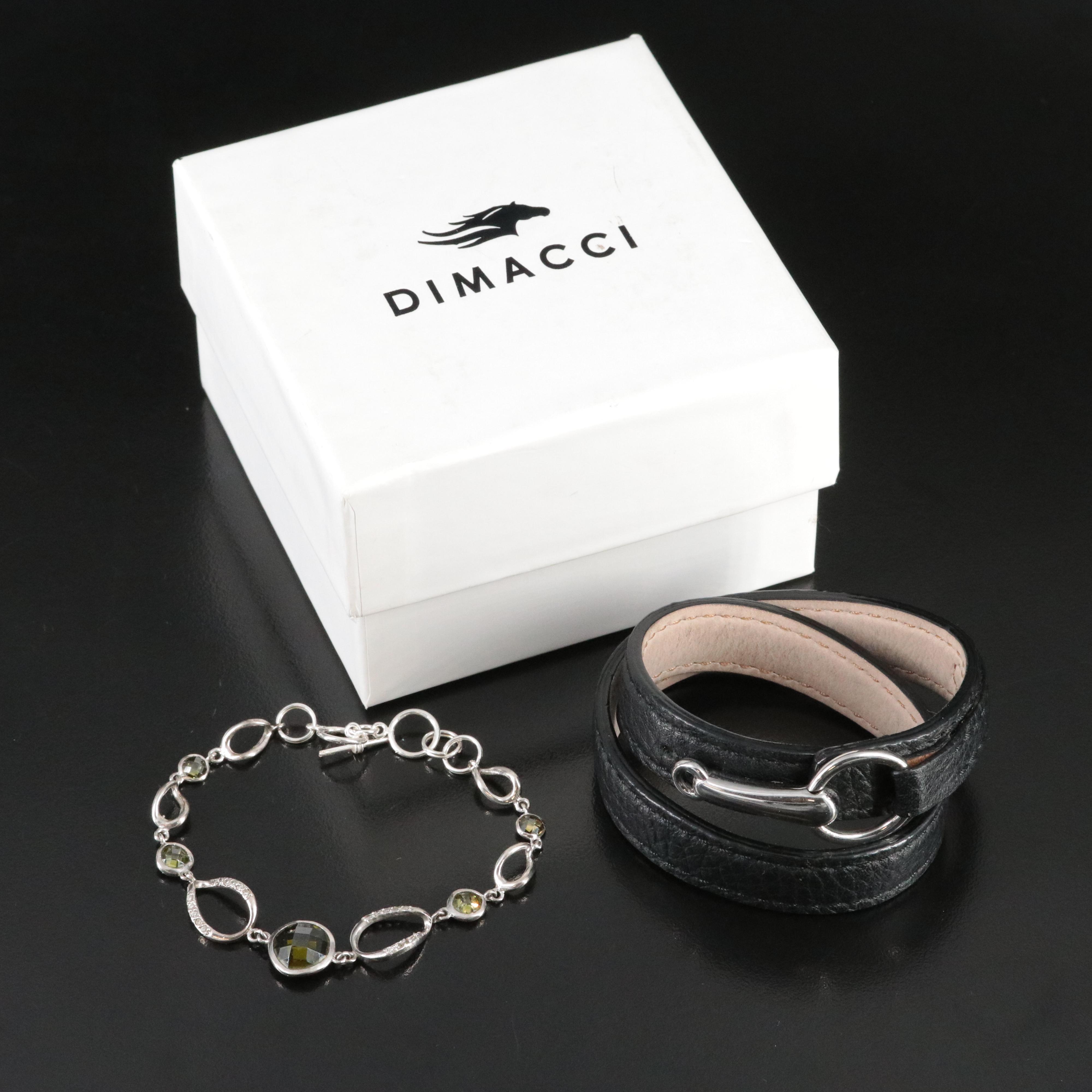 Dimacci Double Wrap Leather and Cubic Zirconia Bracelets