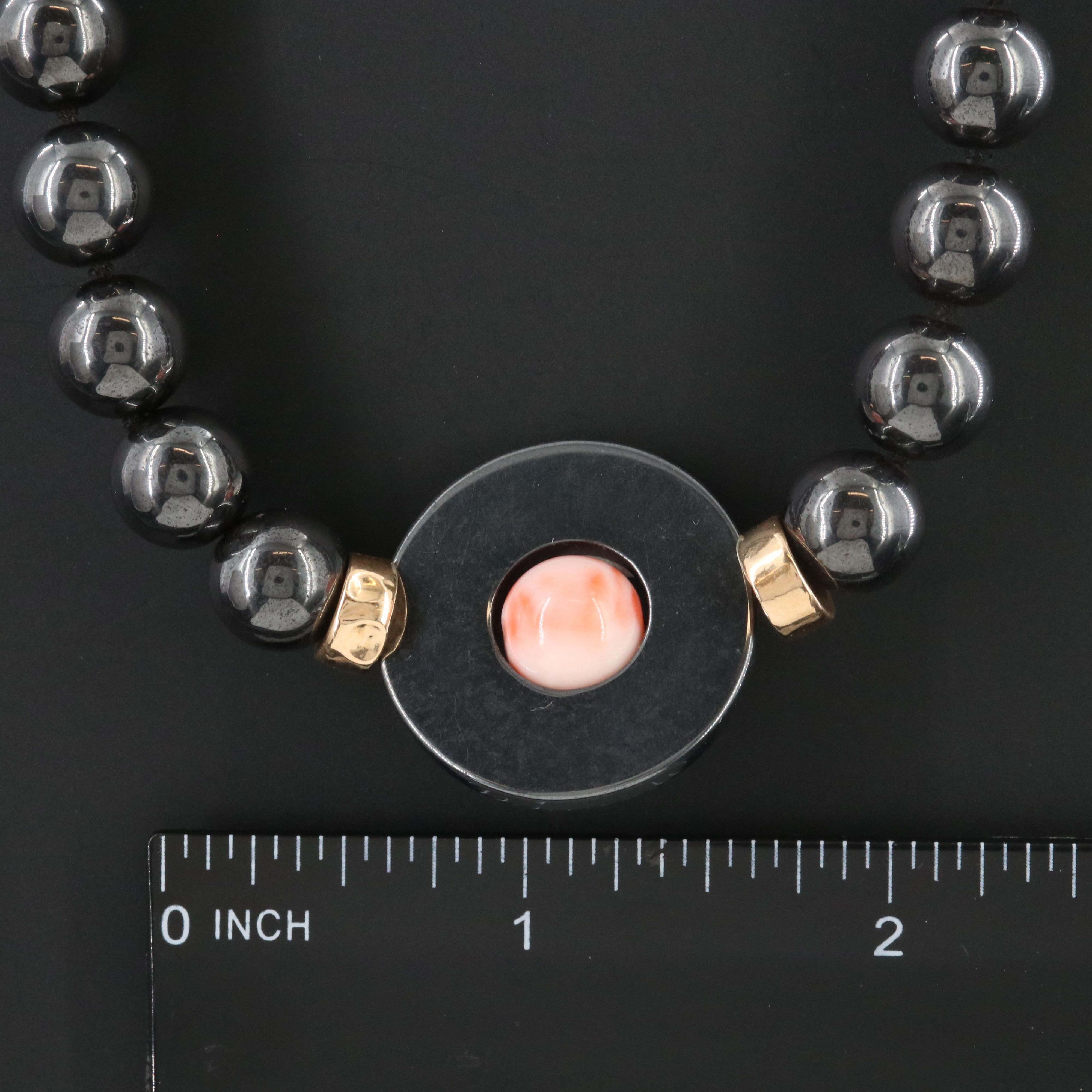 Coral and Hematite Necklace with 14K Accent Beads