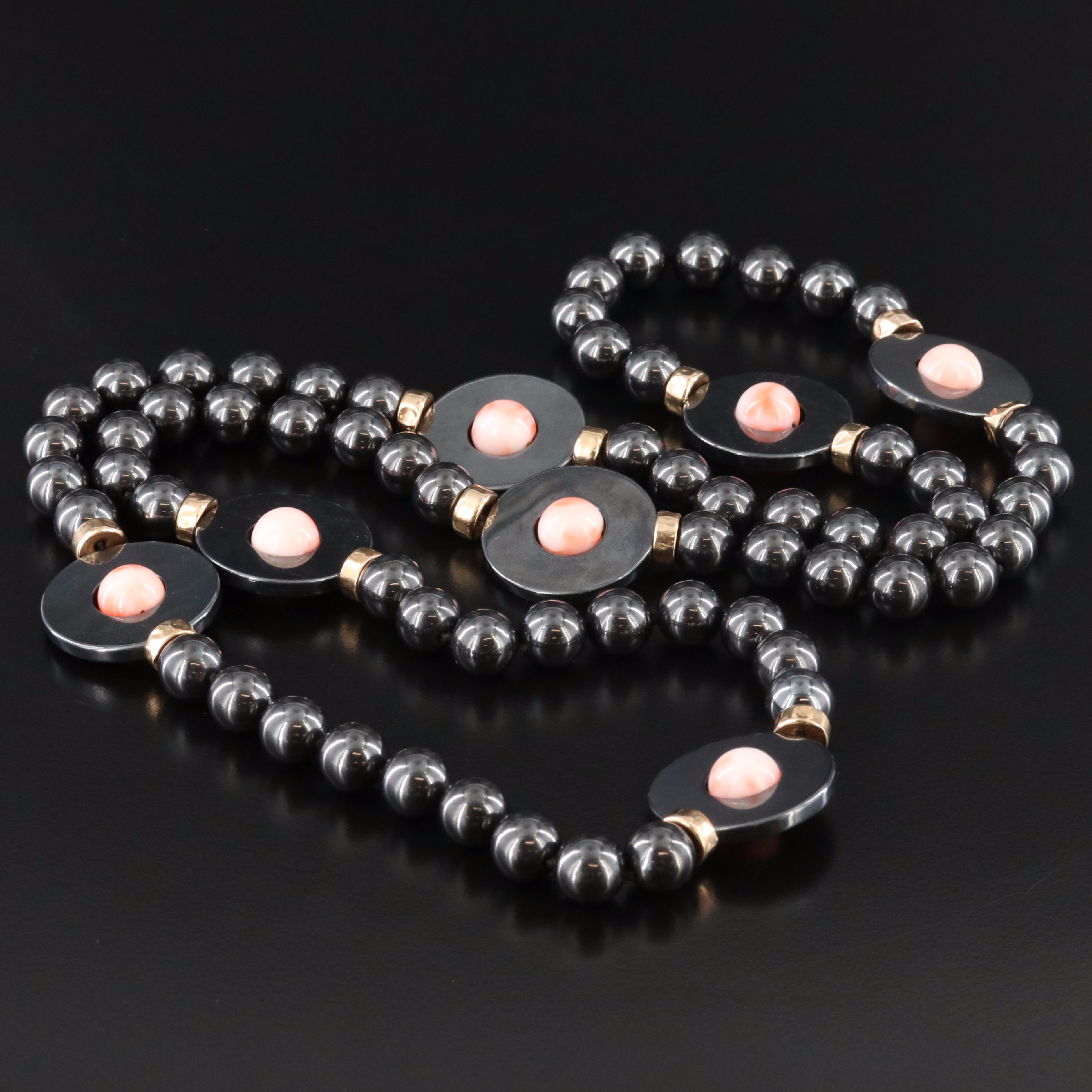 Coral and Hematite Necklace with 14K Accent Beads