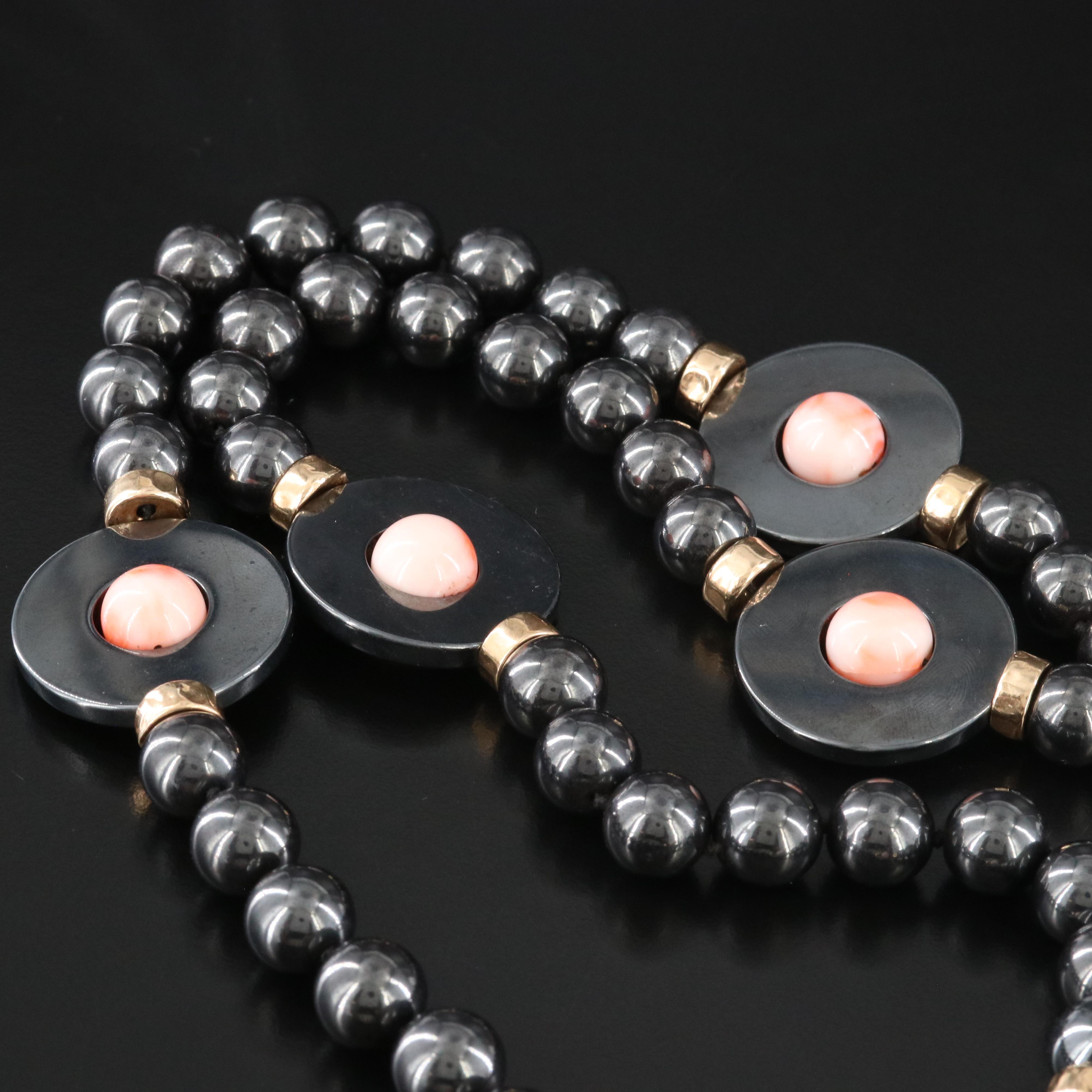 Coral and Hematite Necklace with 14K Accent Beads