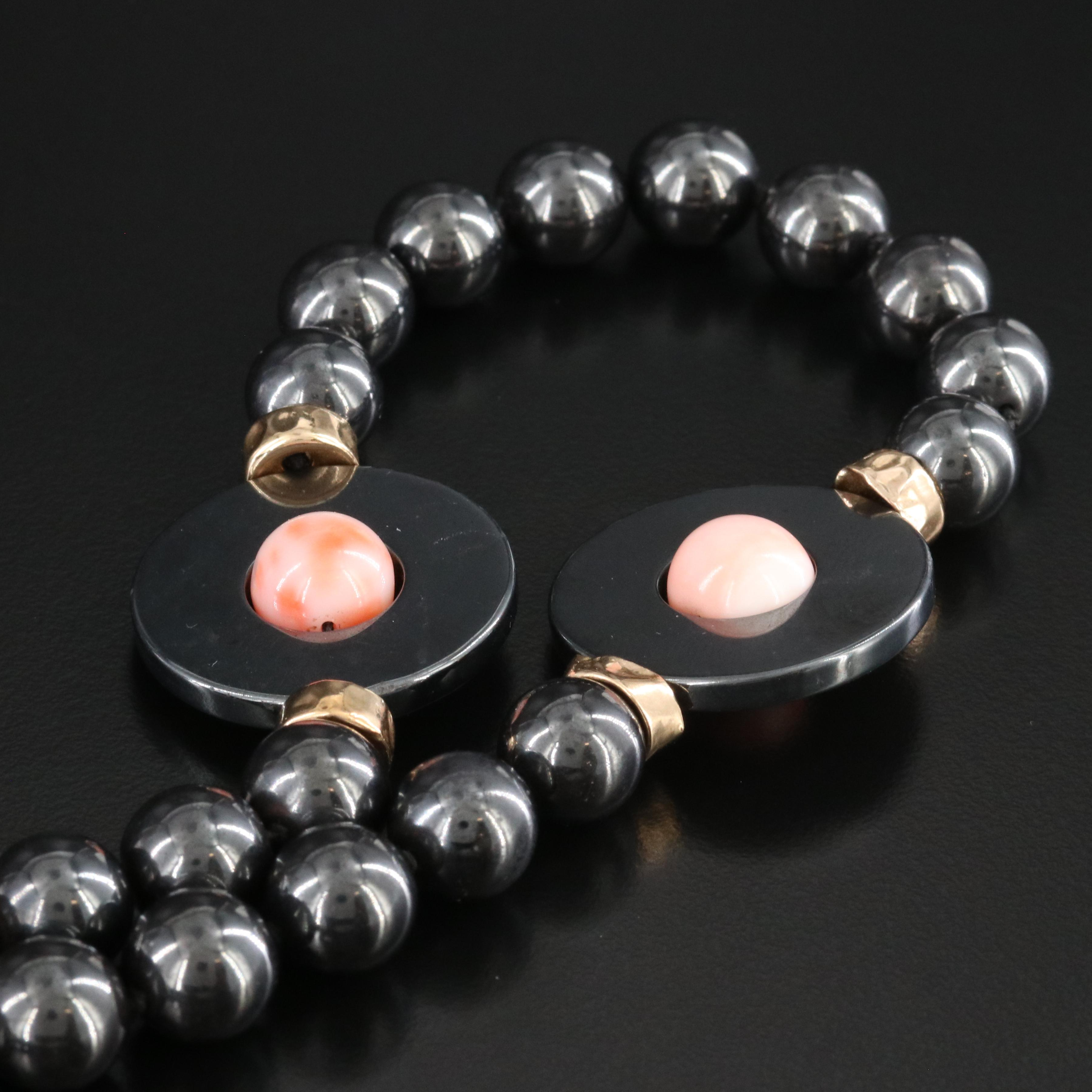 Coral and Hematite Necklace with 14K Accent Beads
