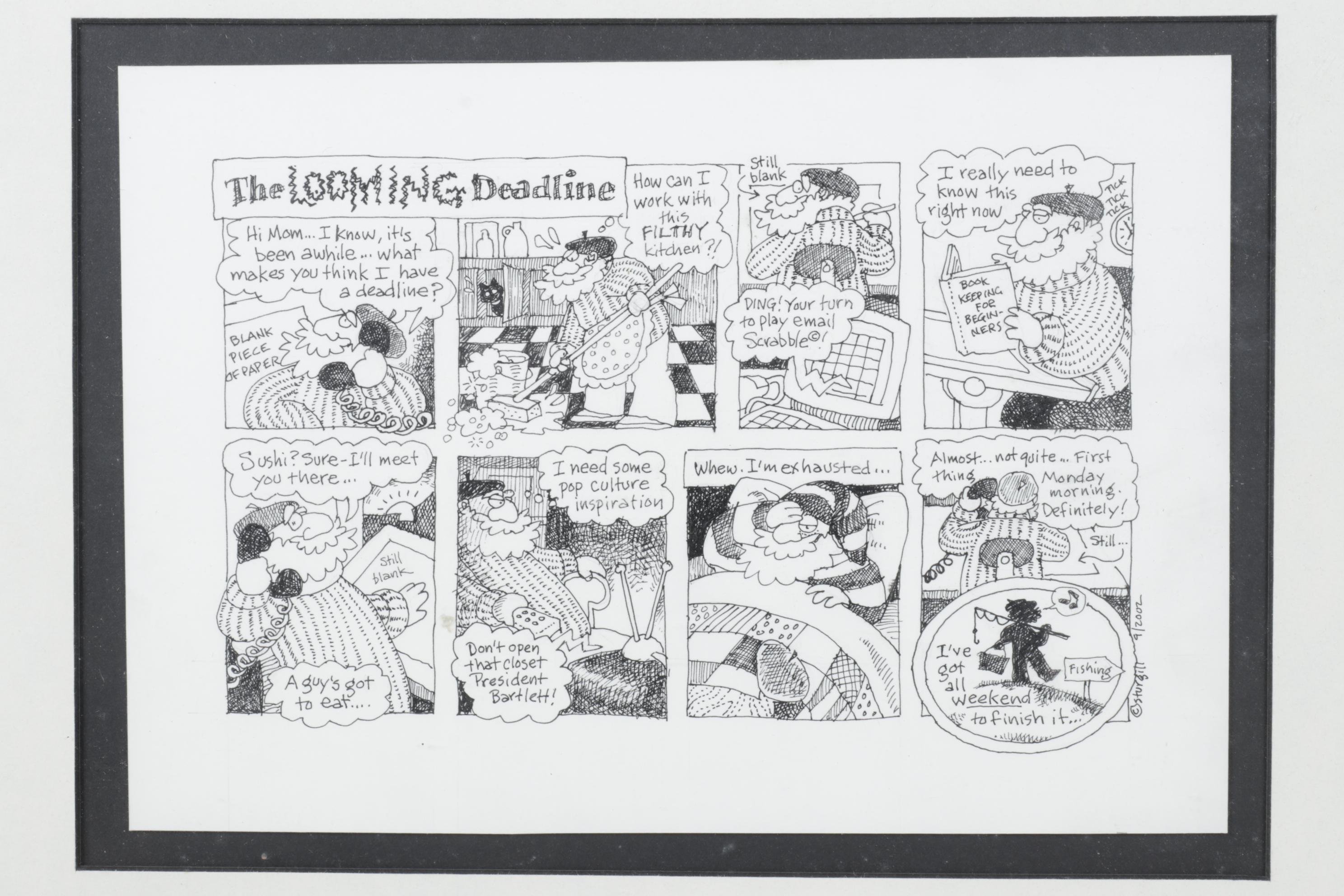 Susan Sturgill Etching of Comic "The Looming Deadline," 2002