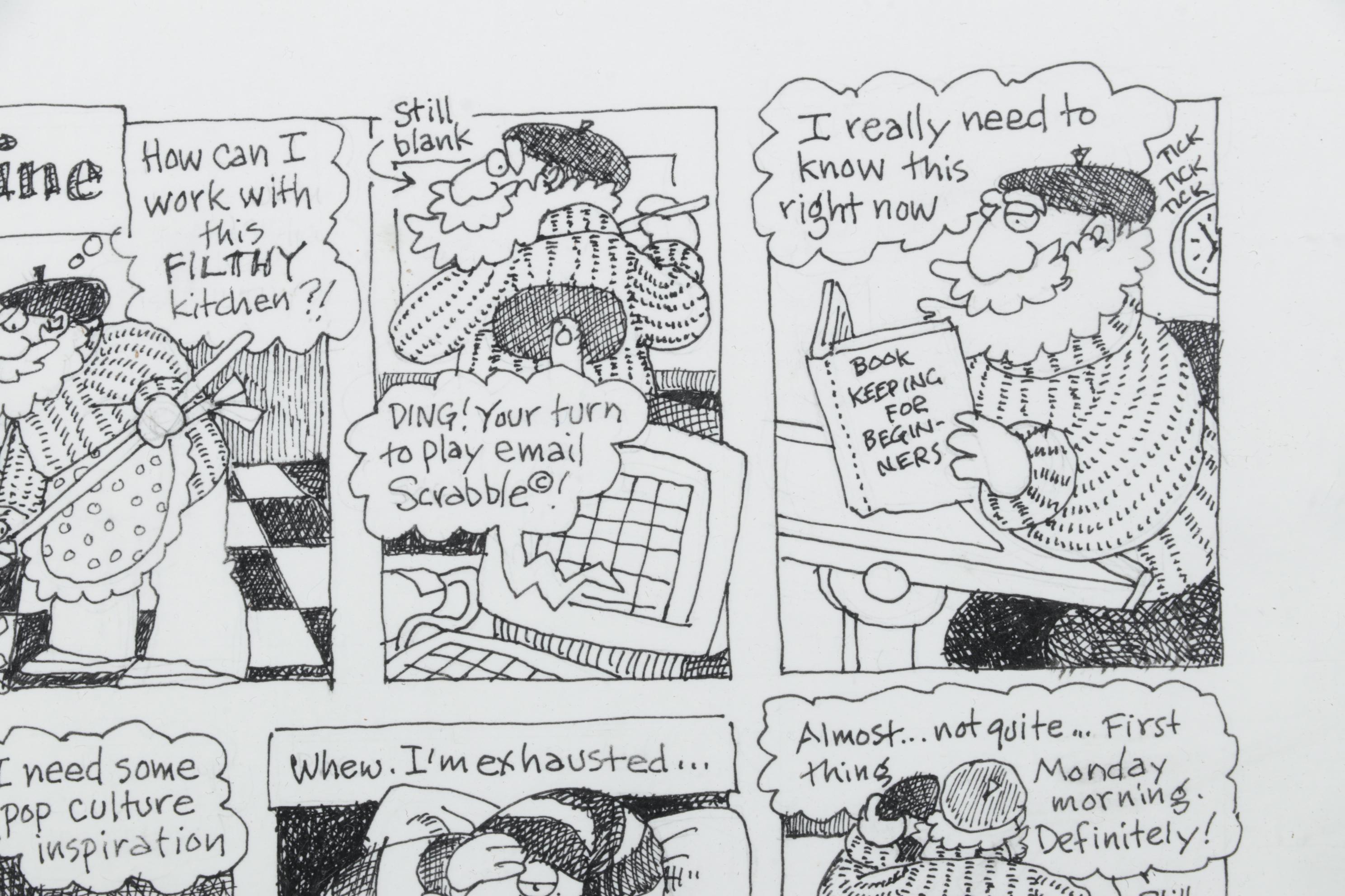 Susan Sturgill Etching of Comic "The Looming Deadline," 2002