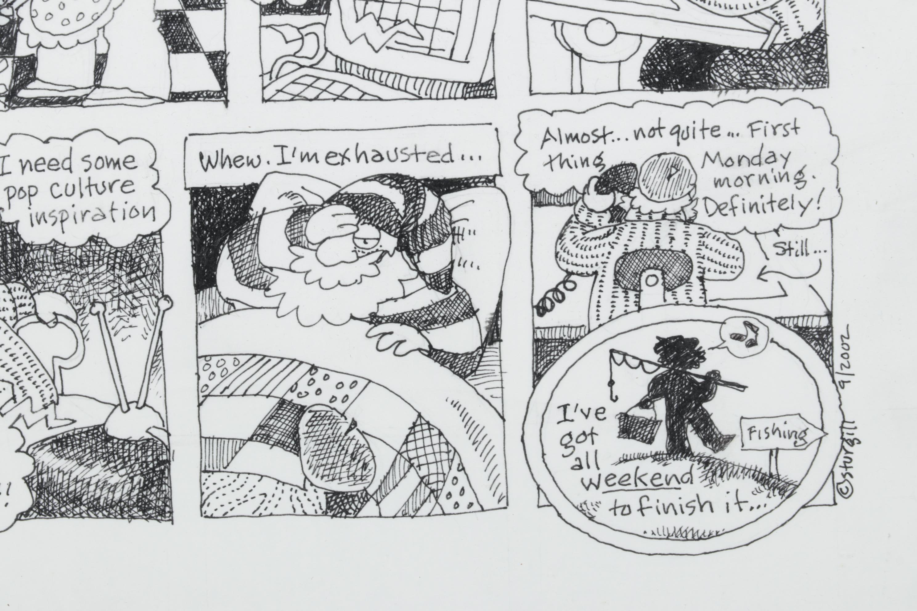 Susan Sturgill Etching of Comic "The Looming Deadline," 2002