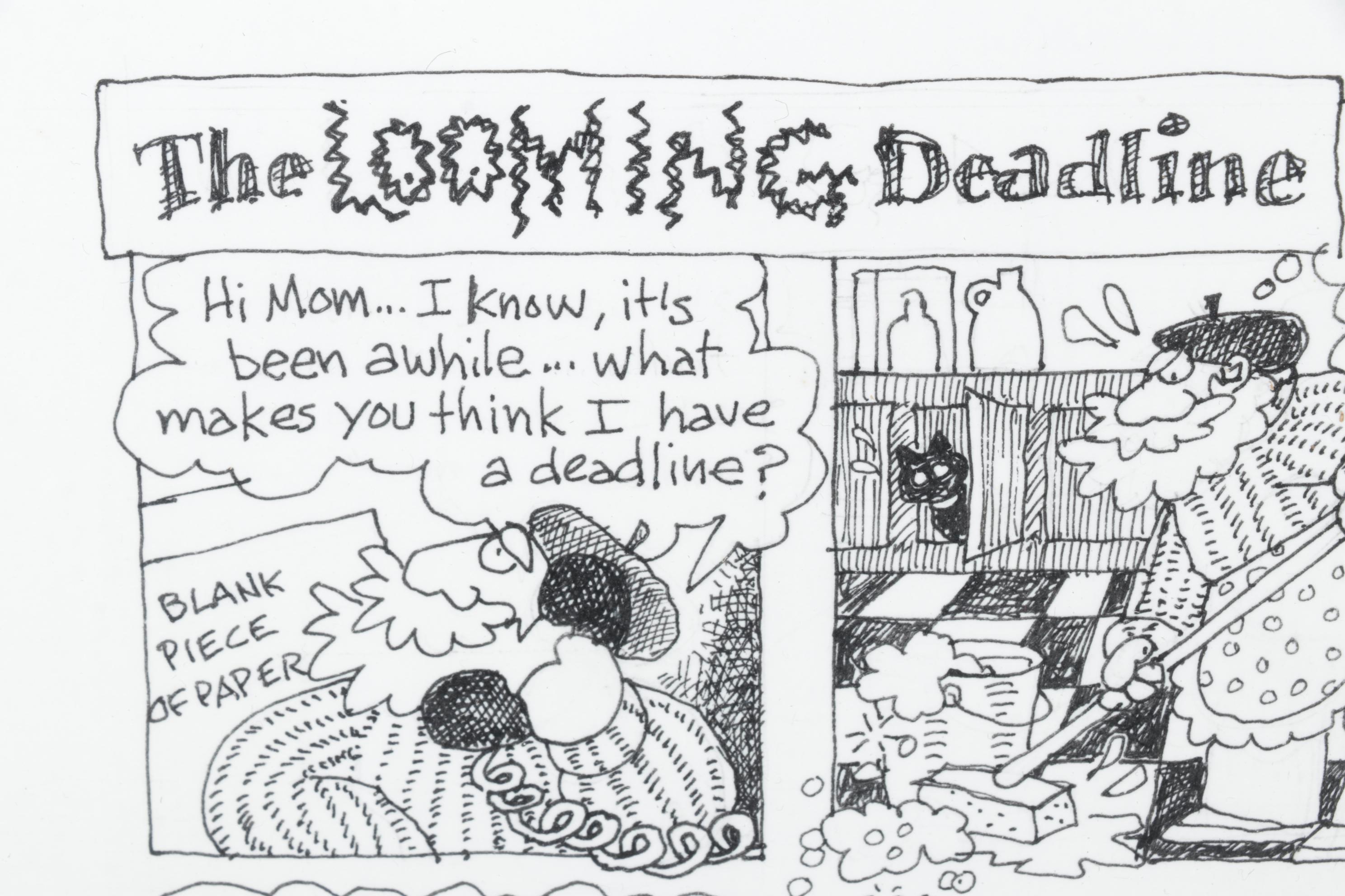 Susan Sturgill Etching of Comic "The Looming Deadline," 2002