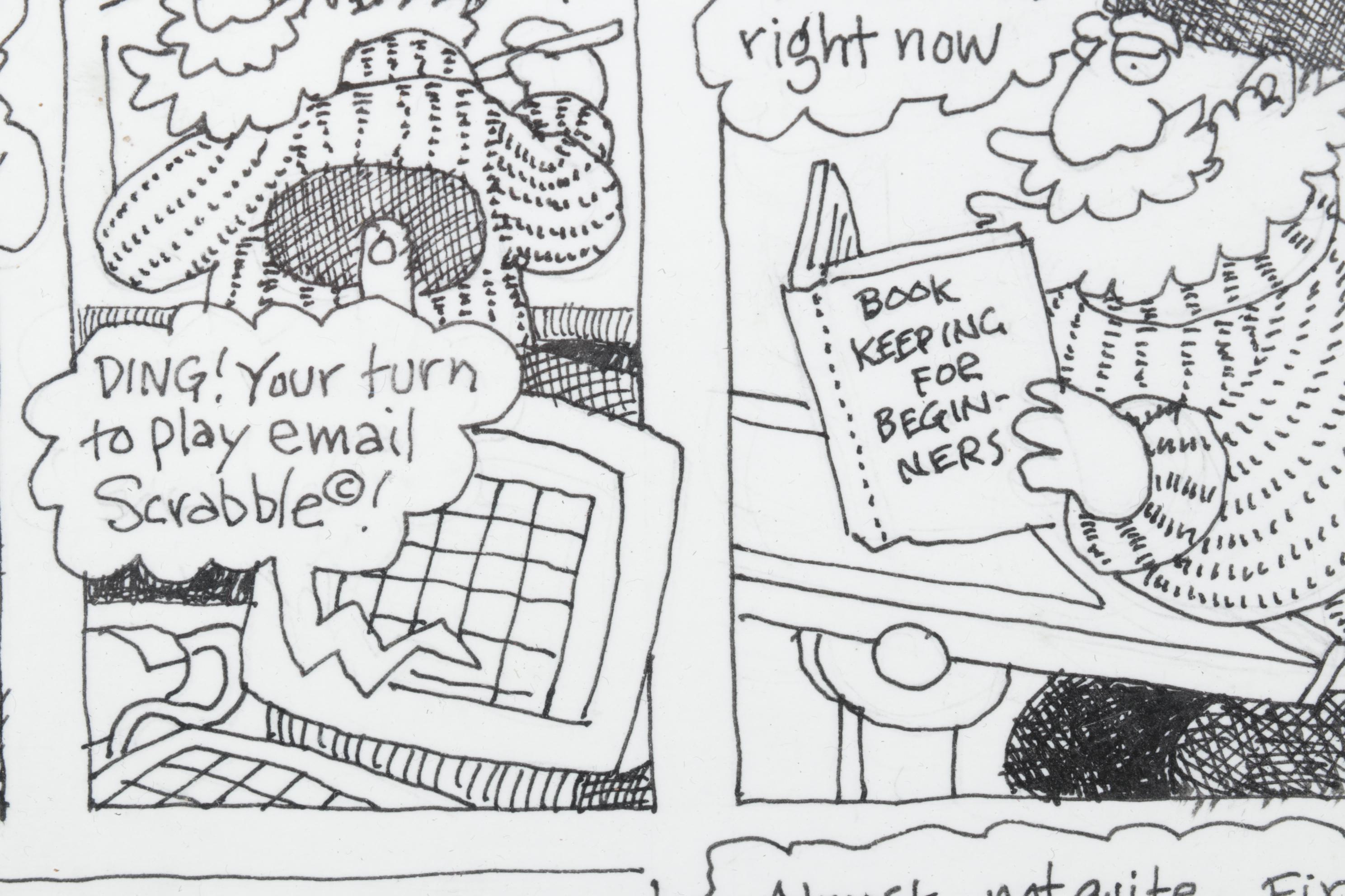 Susan Sturgill Etching of Comic "The Looming Deadline," 2002