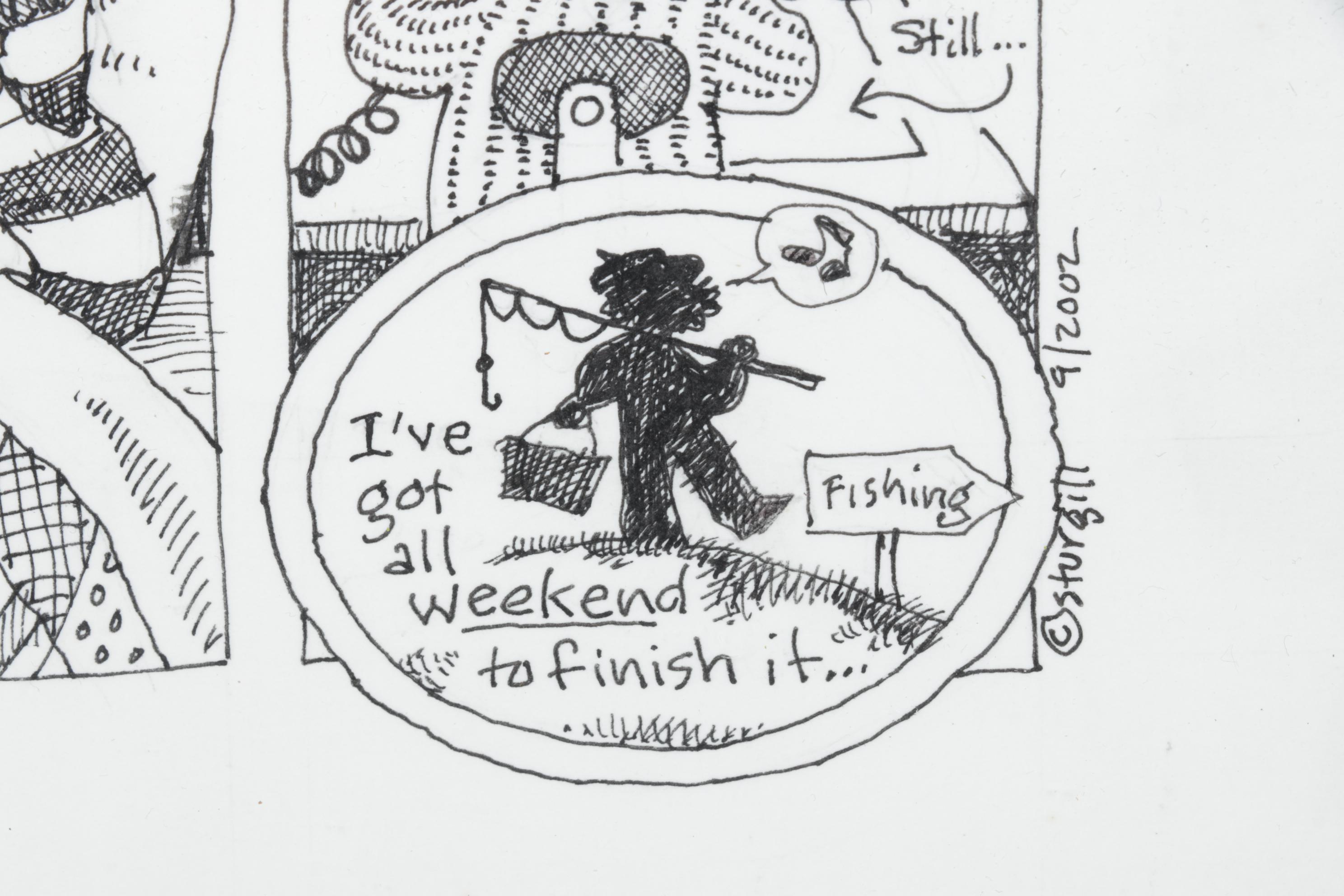 Susan Sturgill Etching of Comic "The Looming Deadline," 2002