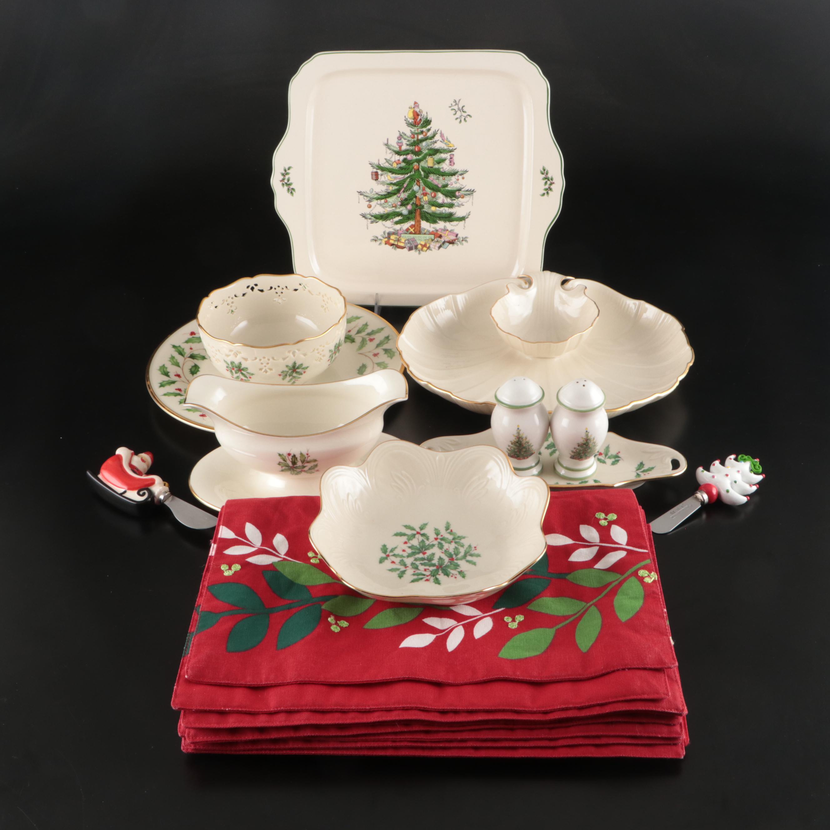 Lenox Holiday Mistletoe and Spode Christmas Tree Pattern Ceramic Serveware