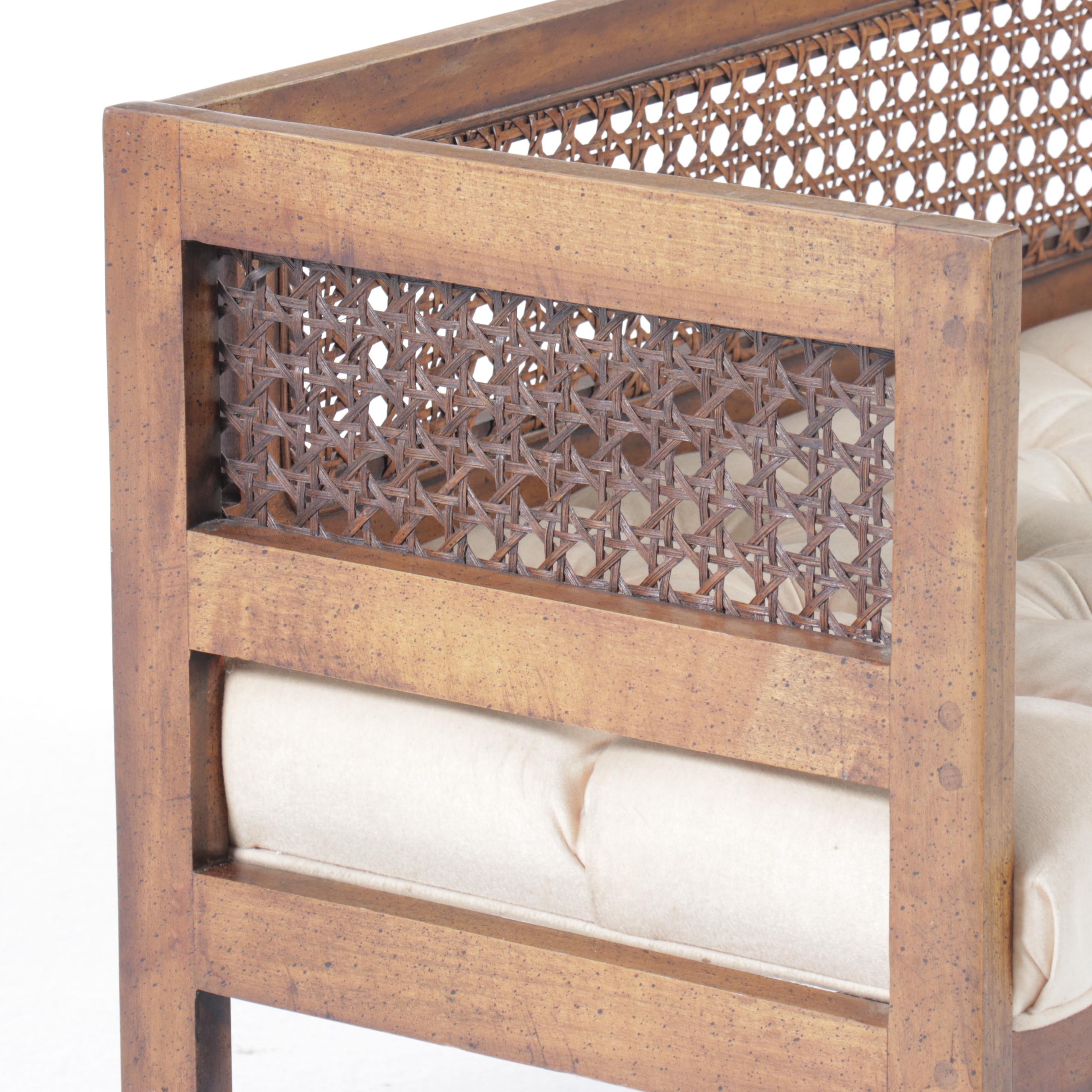 Regency Style Tufted Bench with Cane Siding, Mid to Late 20th Century