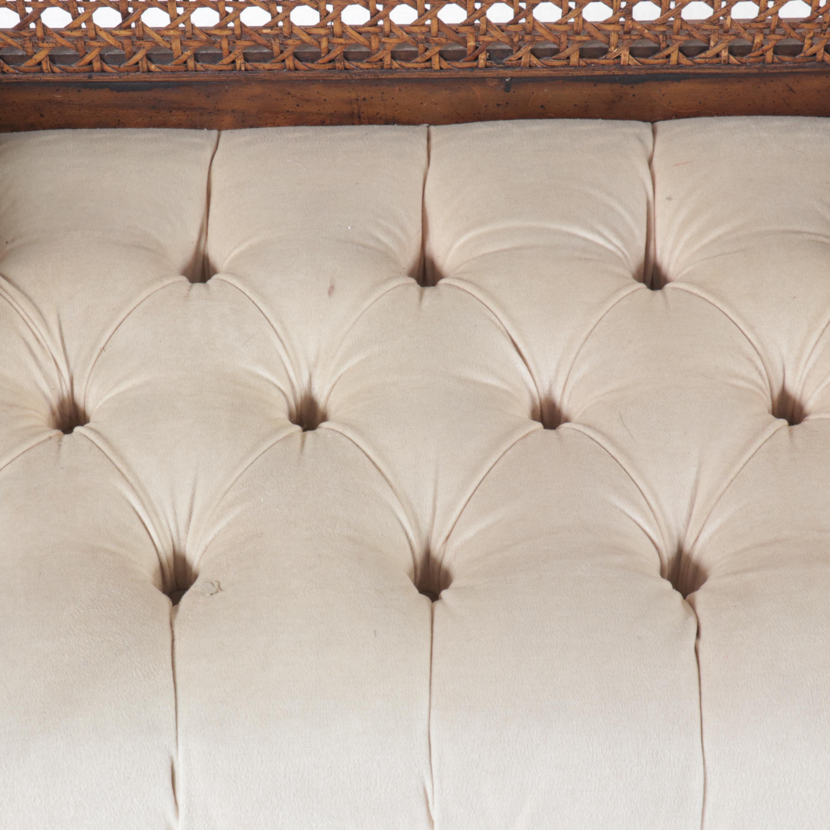Regency Style Tufted Bench with Cane Siding, Mid to Late 20th Century
