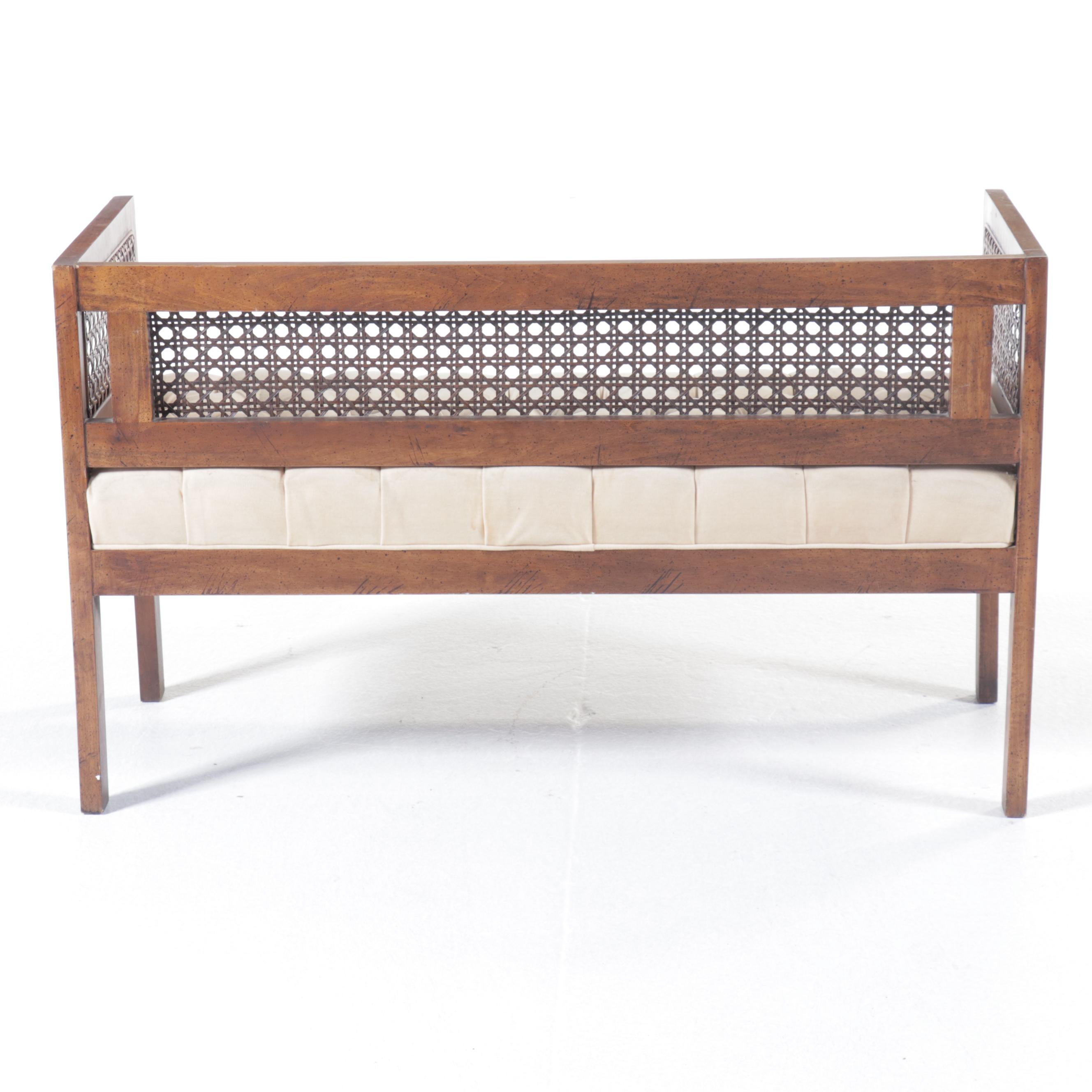Regency Style Tufted Bench with Cane Siding, Mid to Late 20th Century