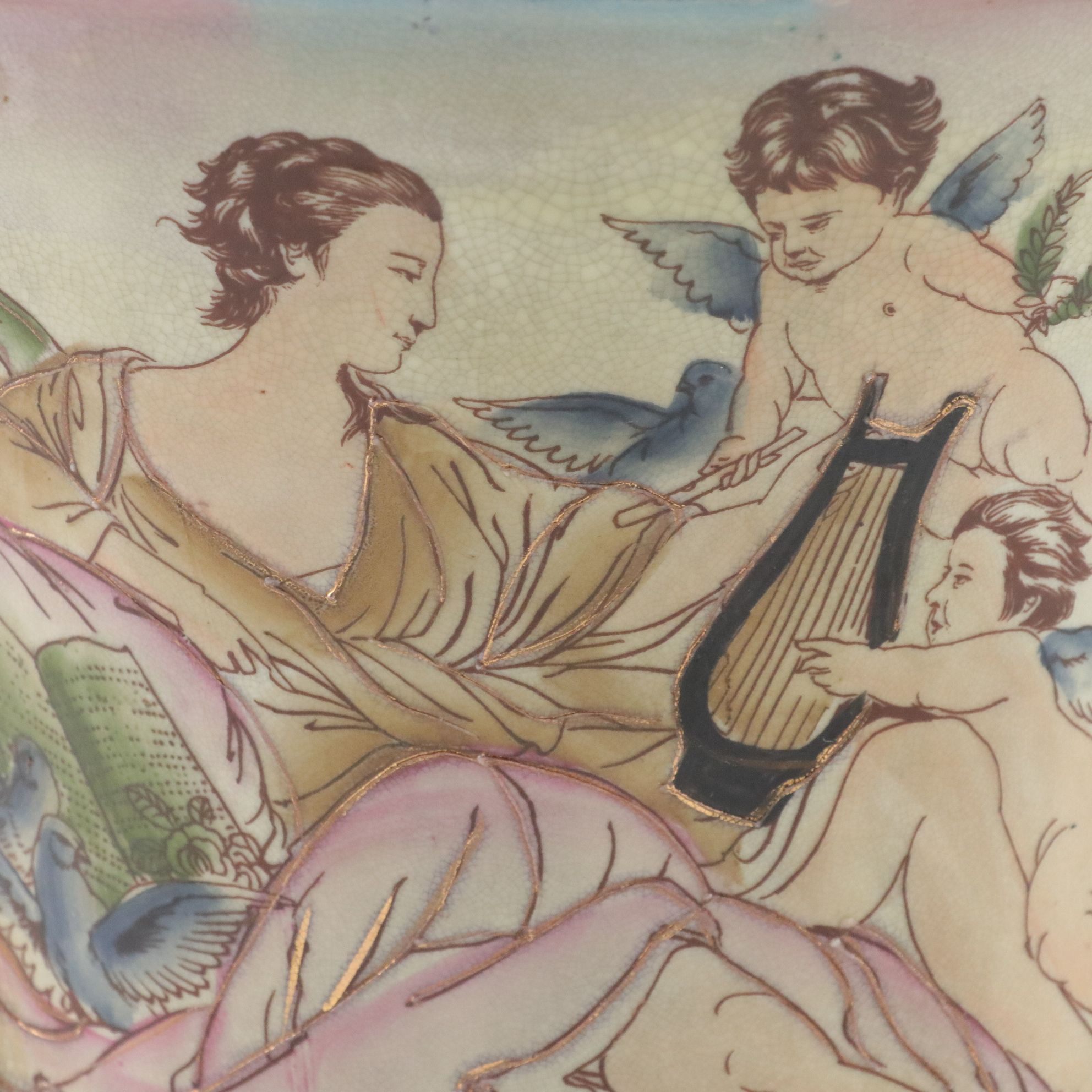 Ceramic With Moriage Hand-Painted Gilt Planter Depicting Cherubs