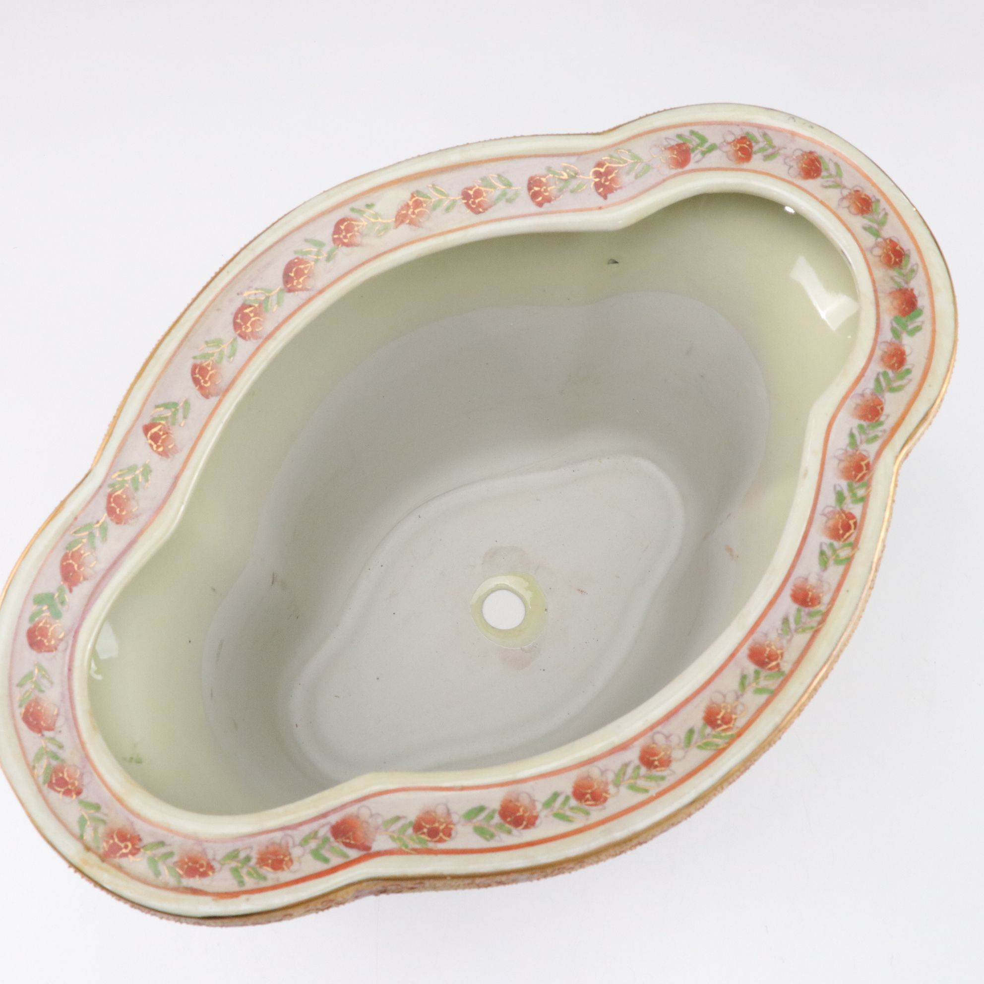 Ceramic With Moriage Hand-Painted Gilt Planter Depicting Cherubs