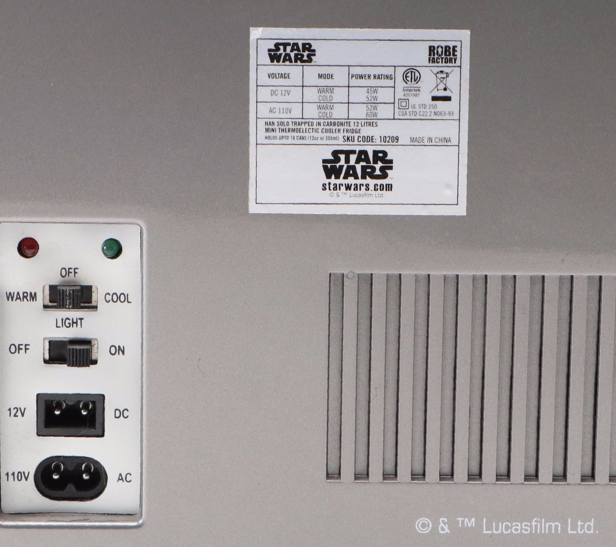 Star Wars Han Solo Trapped in Carbonite 12L Mini Thermoelectric Cooler Fridge