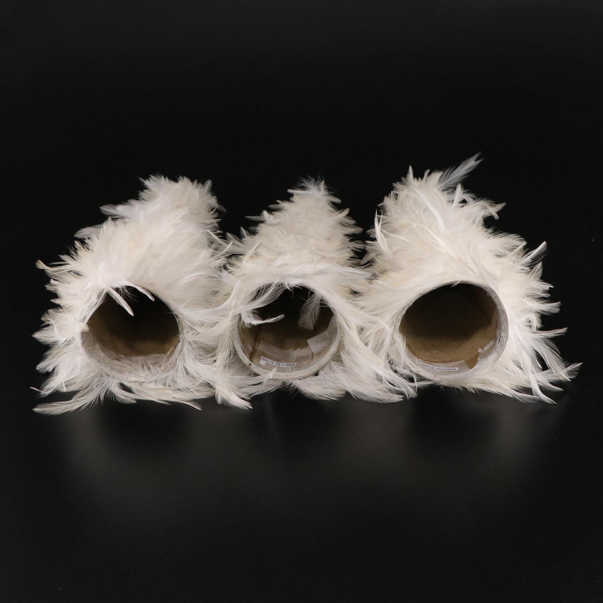 White Feather Tabletop Christmas Trees with Iridescent and Silver Ornaments