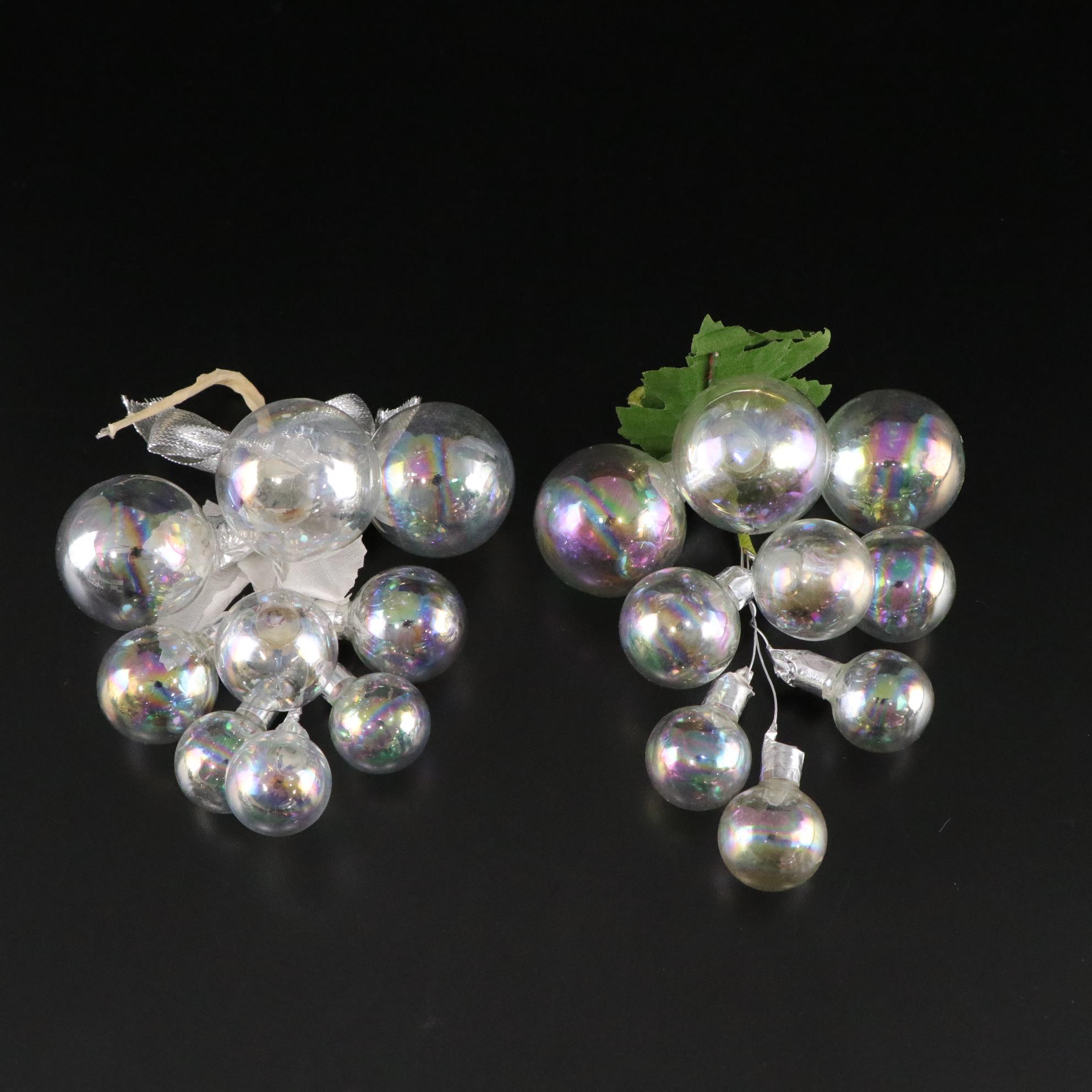 White Feather Tabletop Christmas Trees with Iridescent and Silver Ornaments