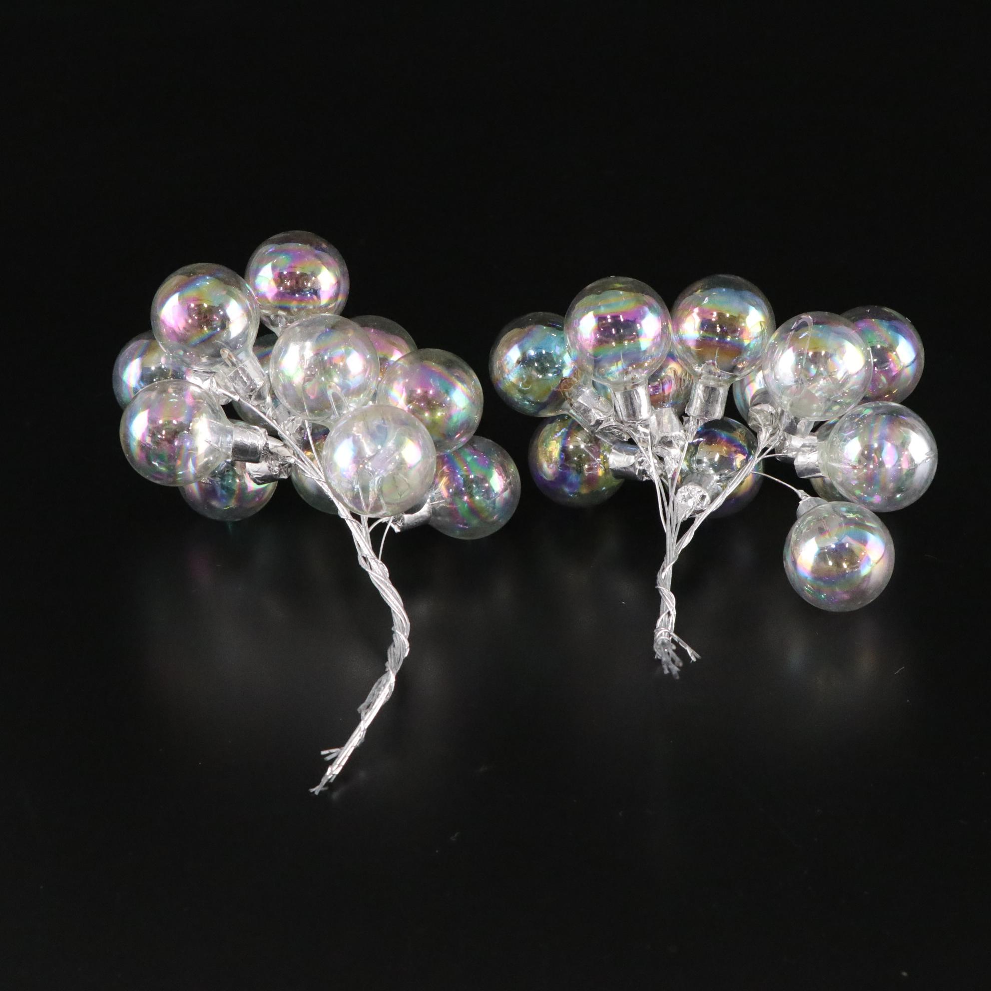 White Feather Tabletop Christmas Trees with Iridescent and Silver Ornaments