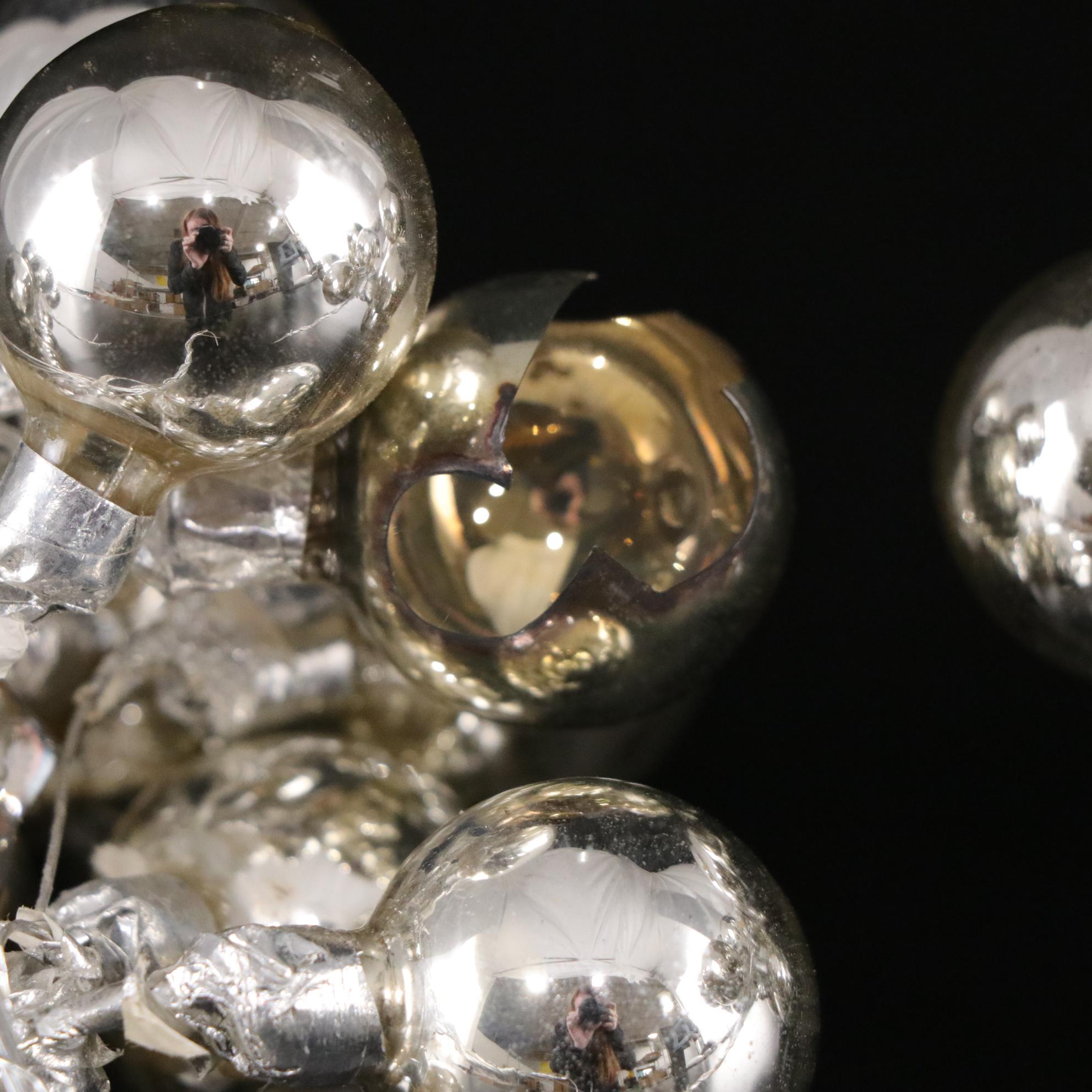 White Feather Tabletop Christmas Trees with Iridescent and Silver Ornaments