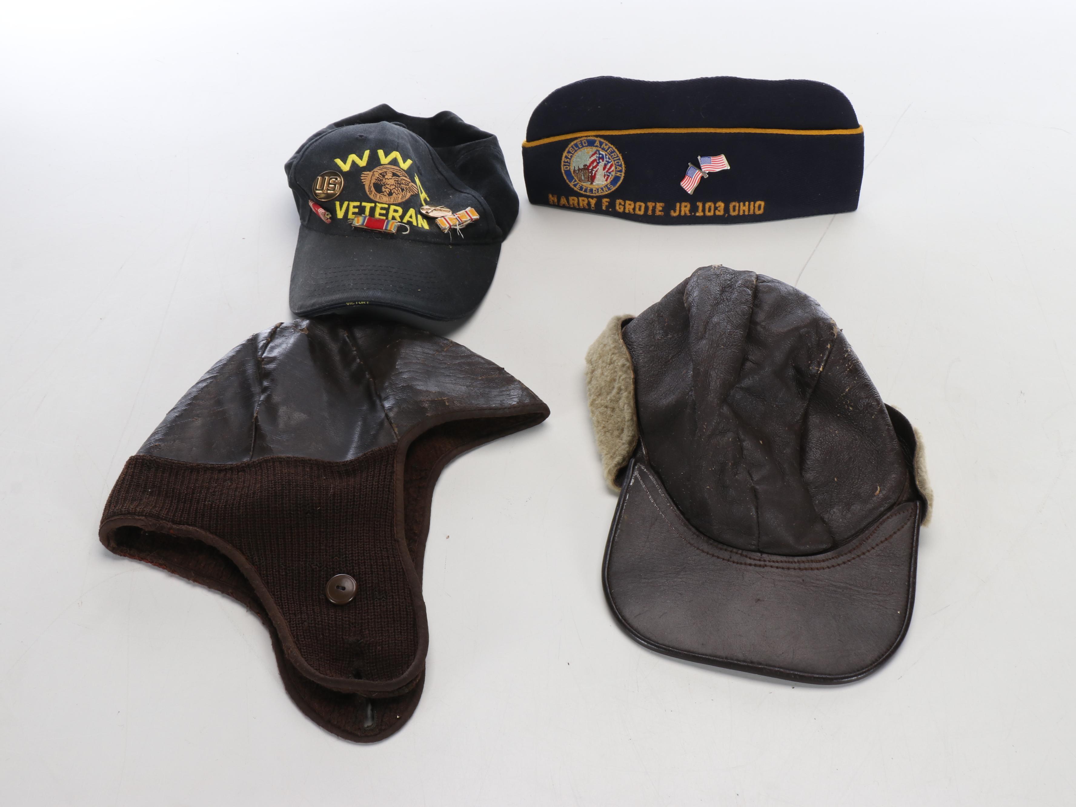 World War II Era Memorabilia Featuring US Army Bags and Photos inside Wood Trunk