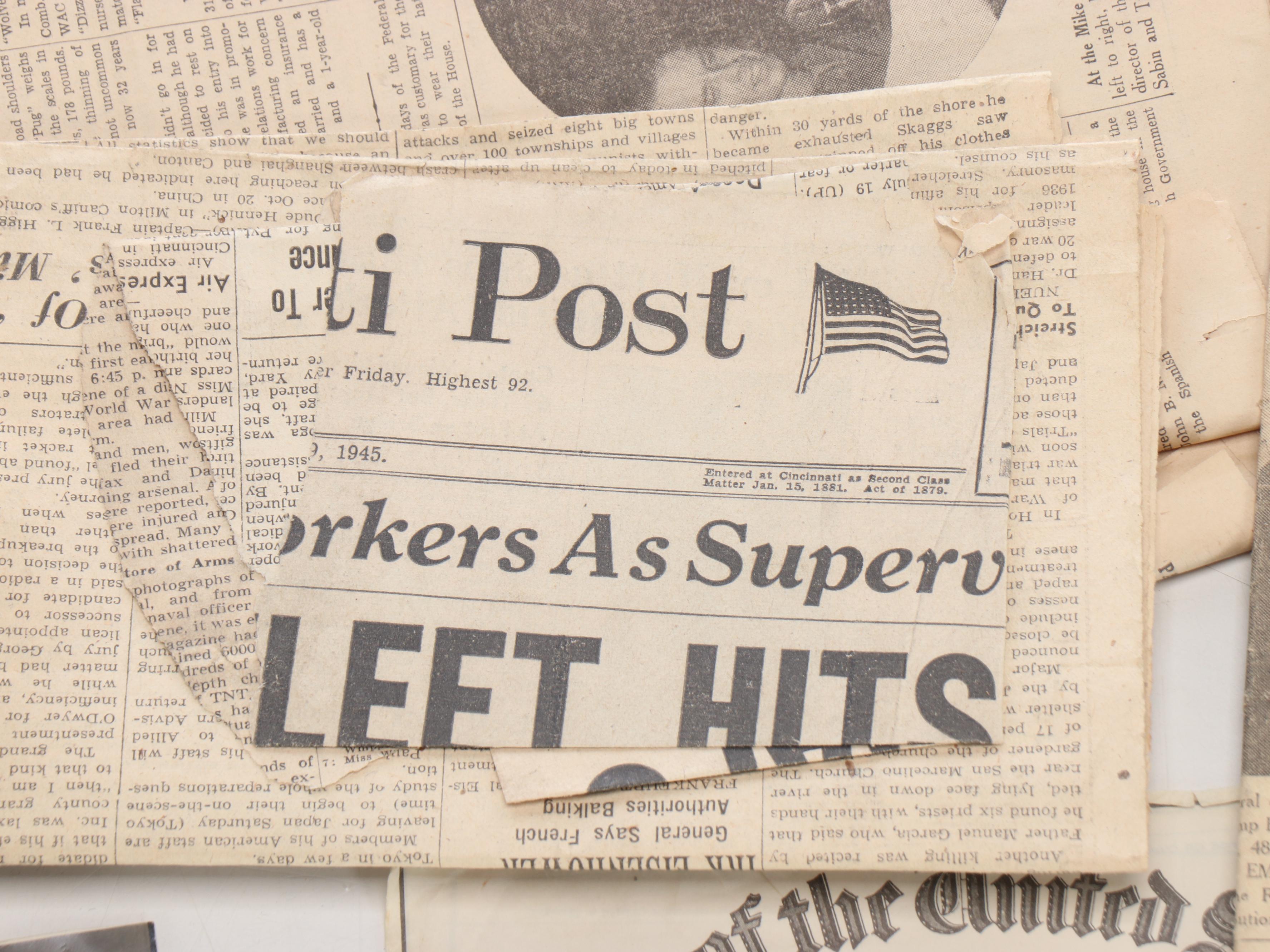 World War II Era Memorabilia Featuring US Army Bags and Photos inside Wood Trunk