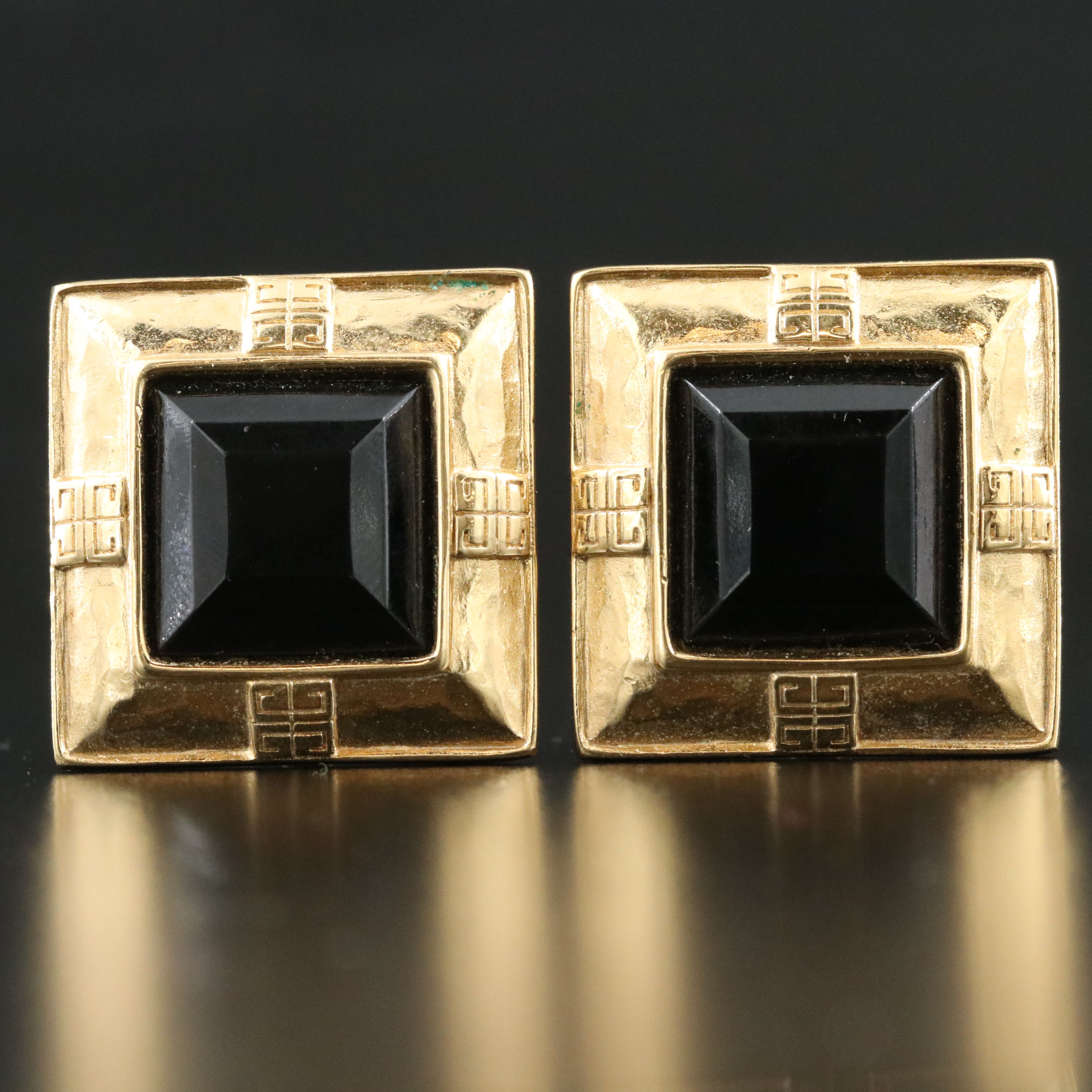 Givenchy Black Crystal Square Clip Earrings