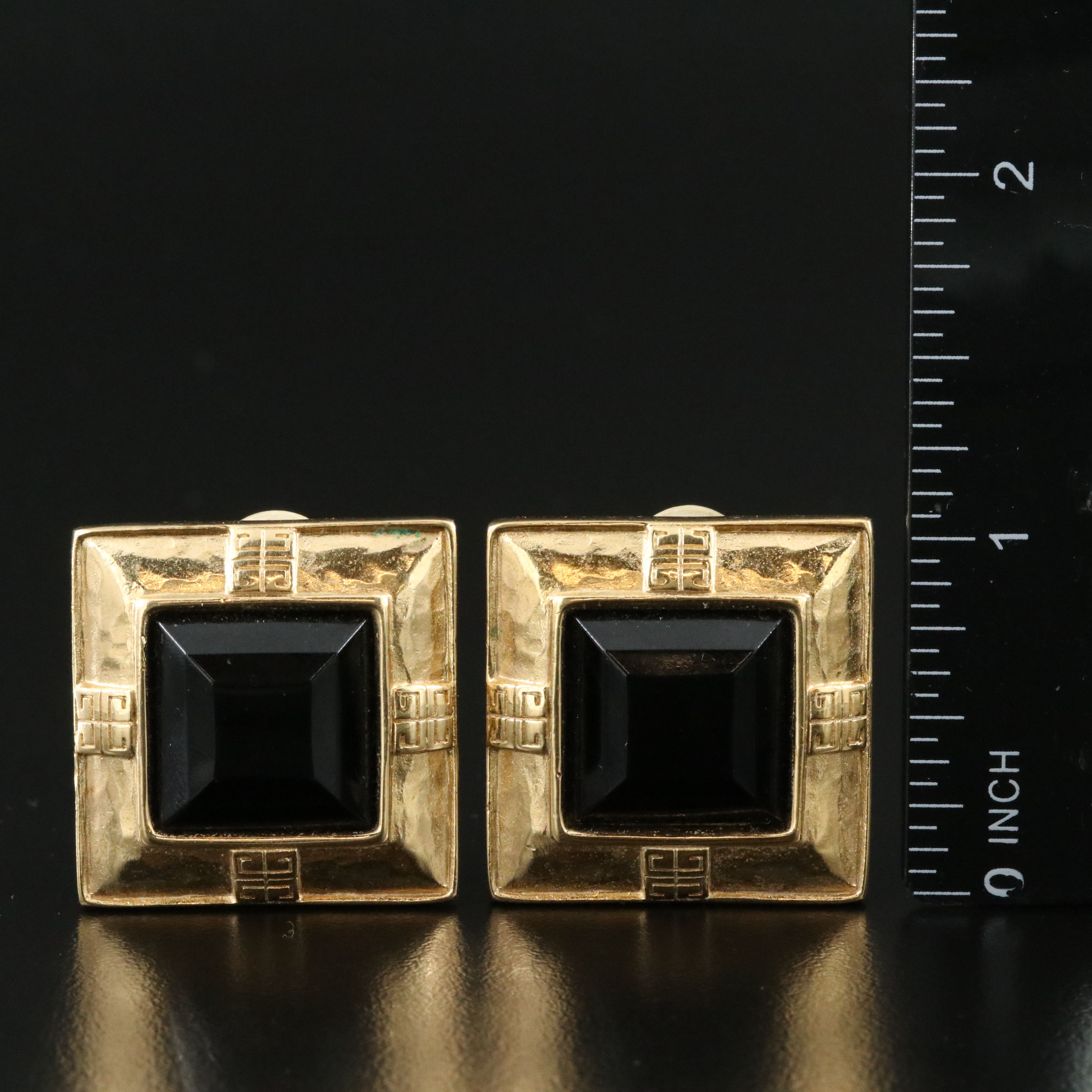 Givenchy Black Crystal Square Clip Earrings