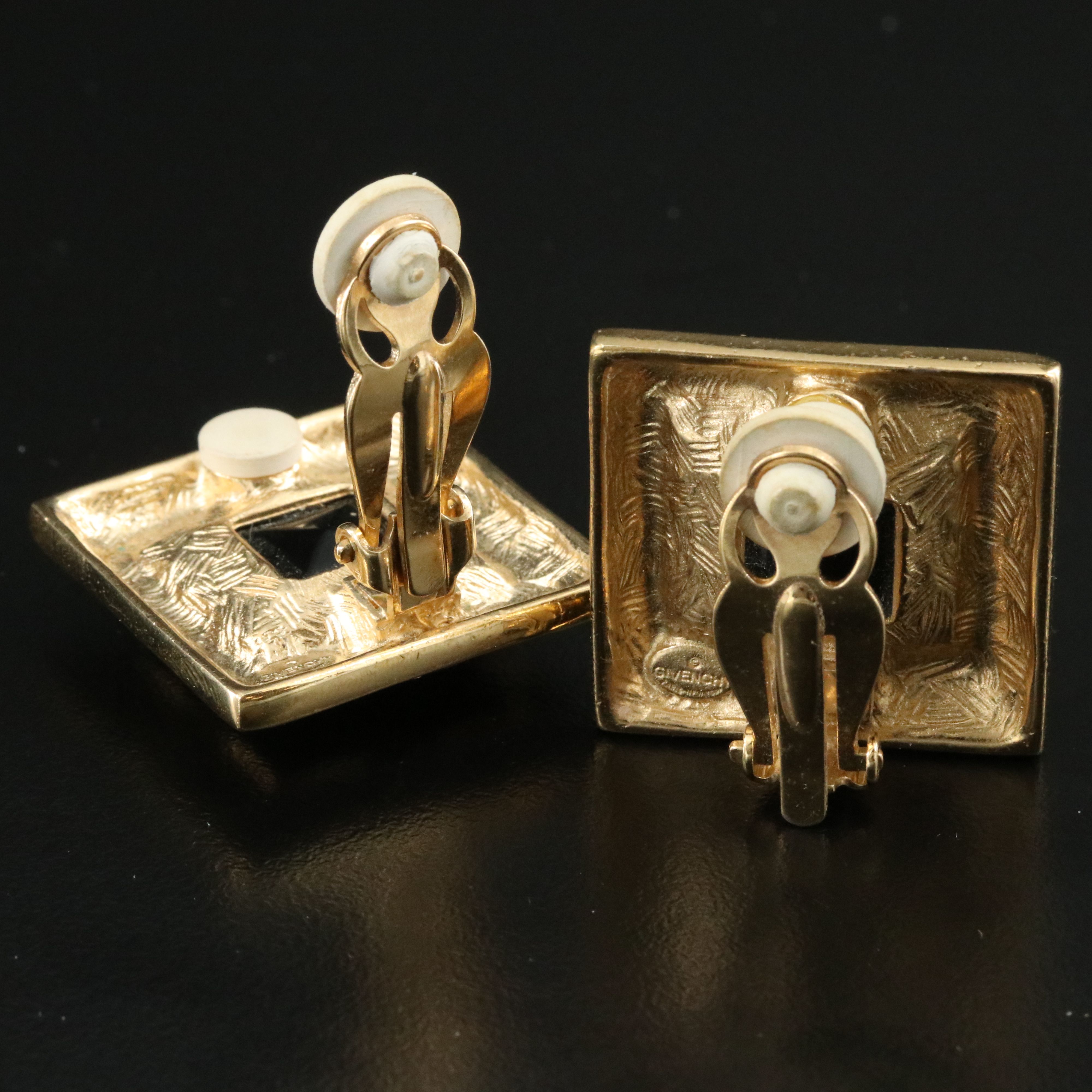 Givenchy Black Crystal Square Clip Earrings
