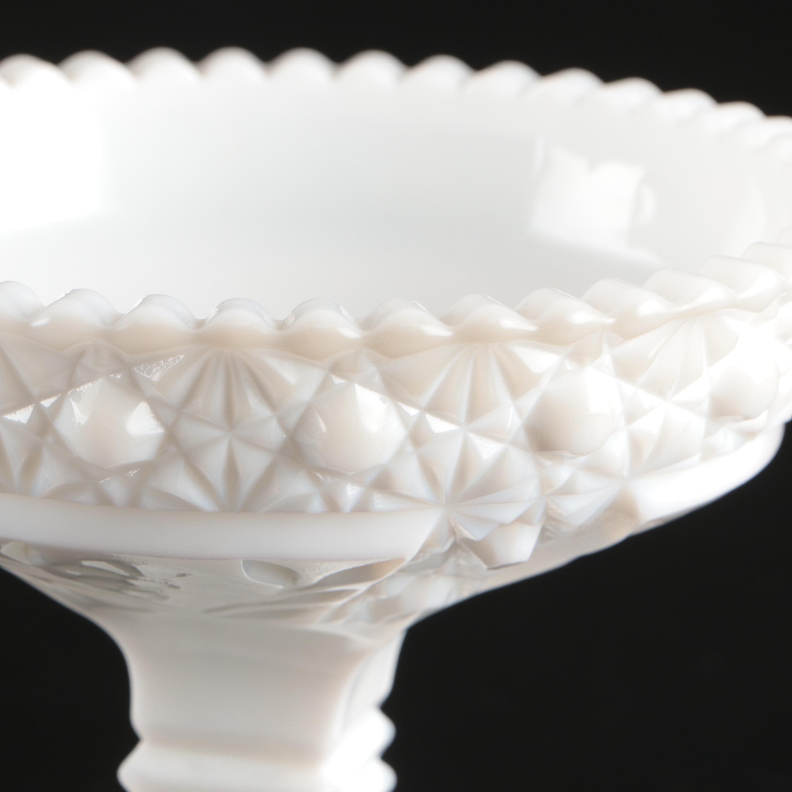 Imperial Milk Glass Seashell Compote, Candy Dishes and Other Pressed Glass Décor