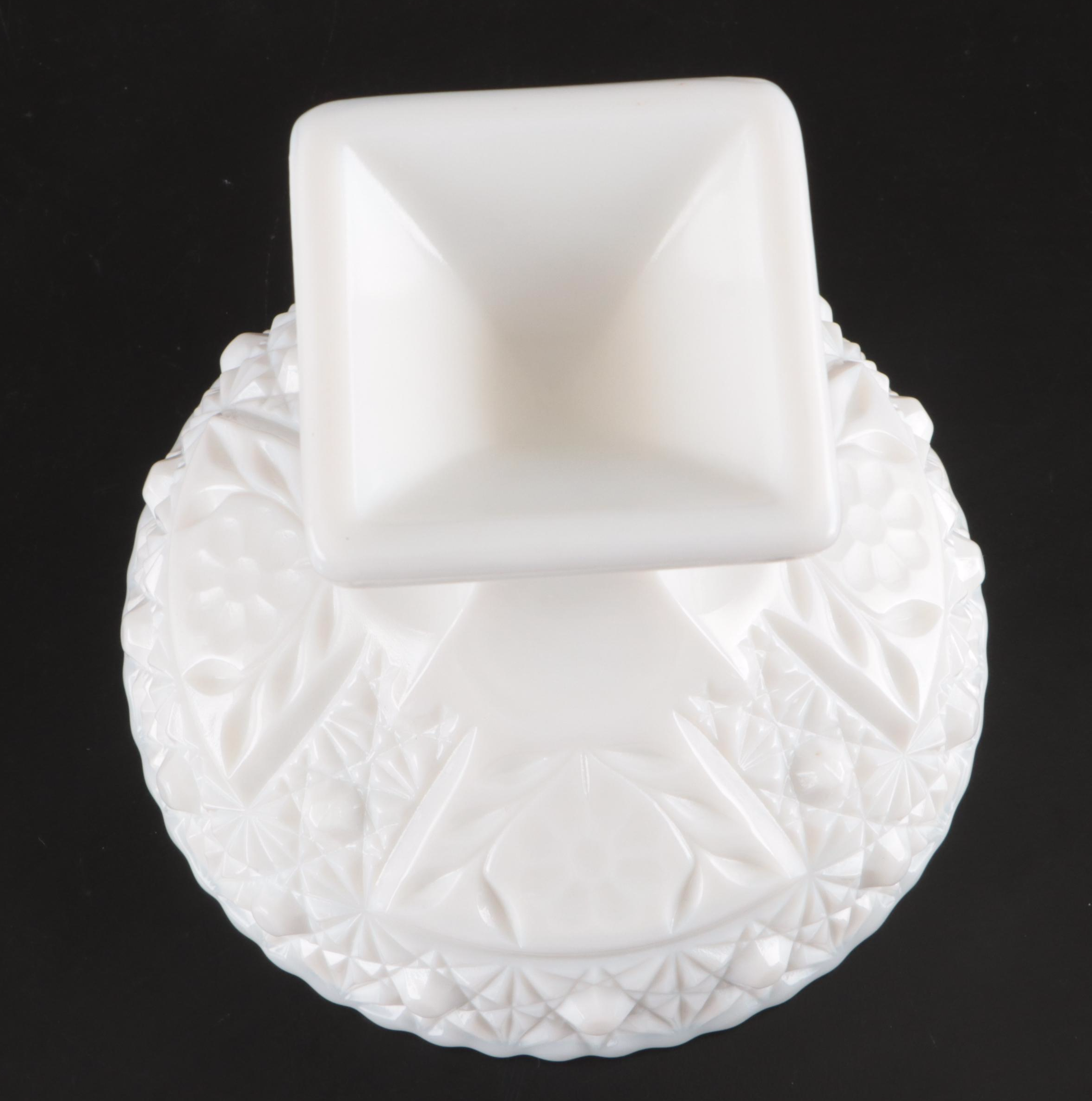 Imperial Milk Glass Seashell Compote, Candy Dishes and Other Pressed Glass Décor