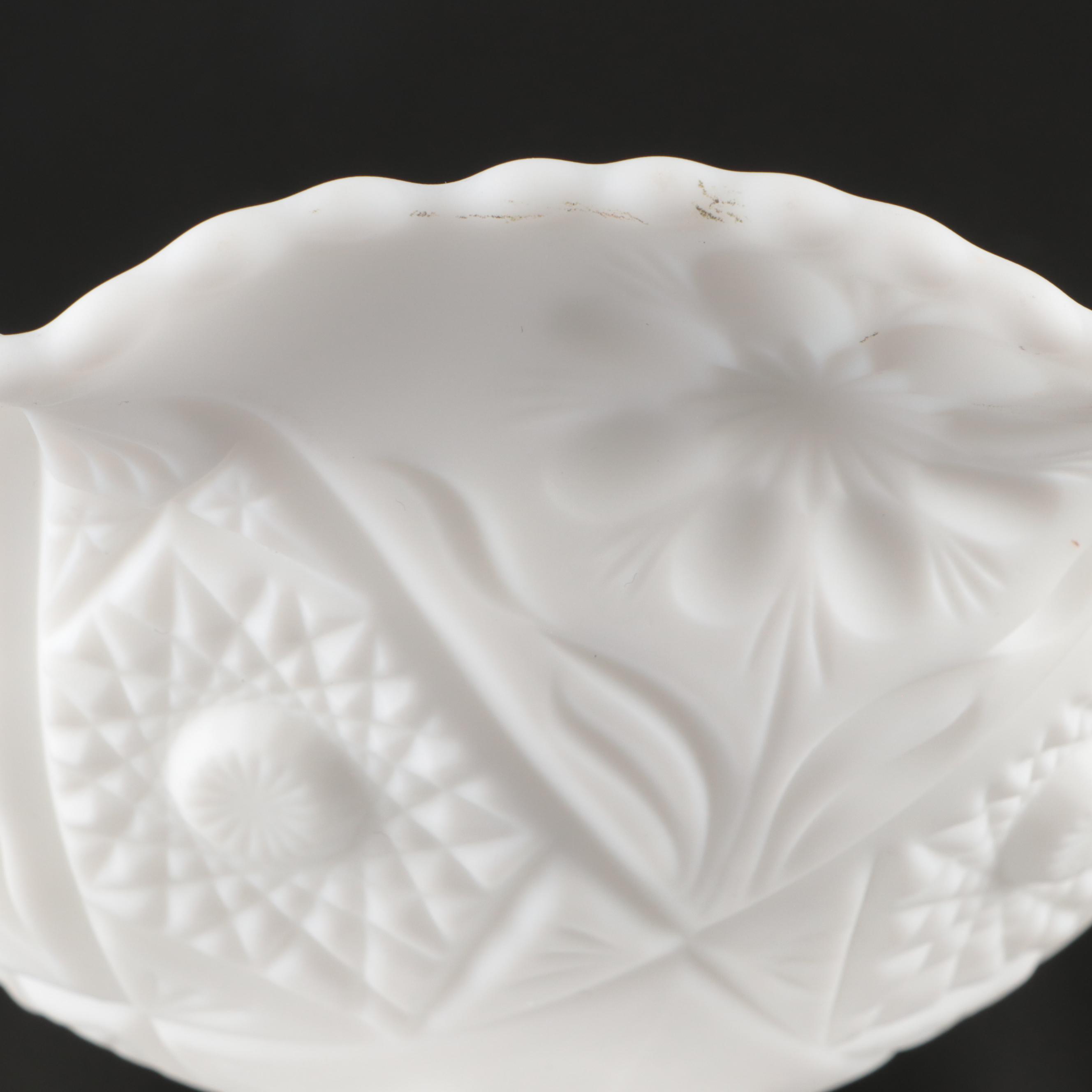 Imperial Milk Glass Seashell Compote, Candy Dishes and Other Pressed Glass Décor