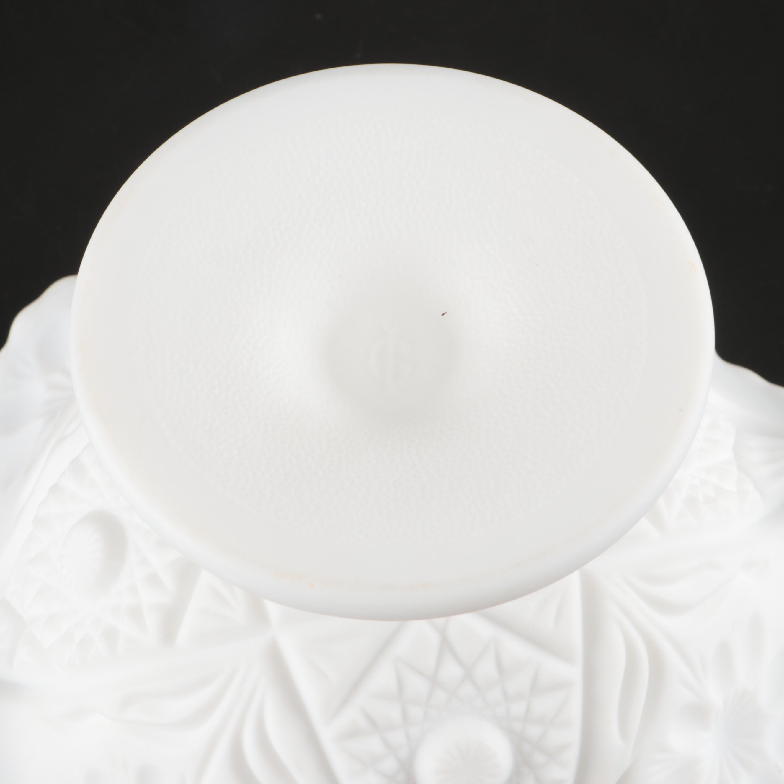 Imperial Milk Glass Seashell Compote, Candy Dishes and Other Pressed Glass Décor