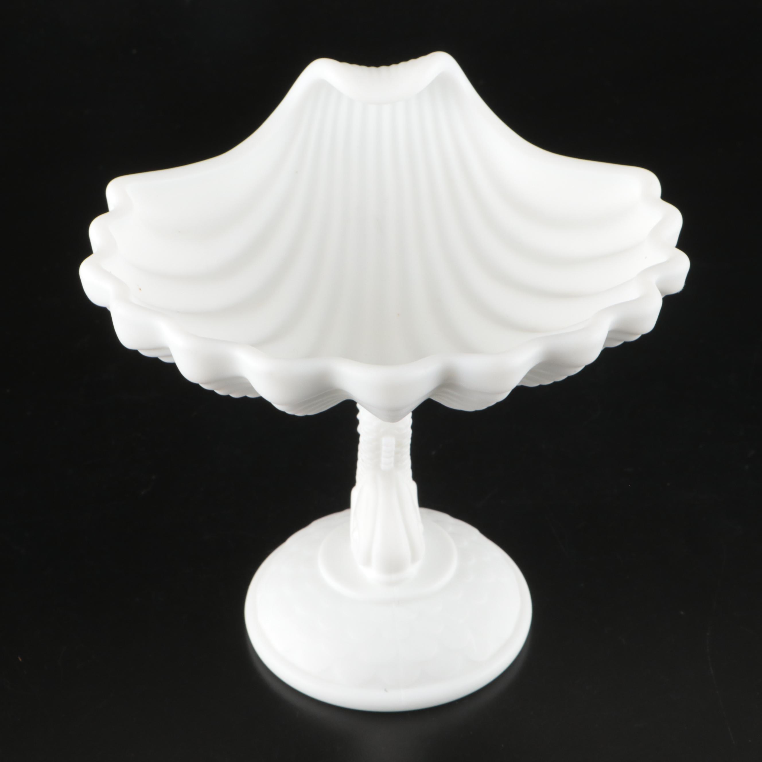 Imperial Milk Glass Seashell Compote, Candy Dishes and Other Pressed Glass Décor