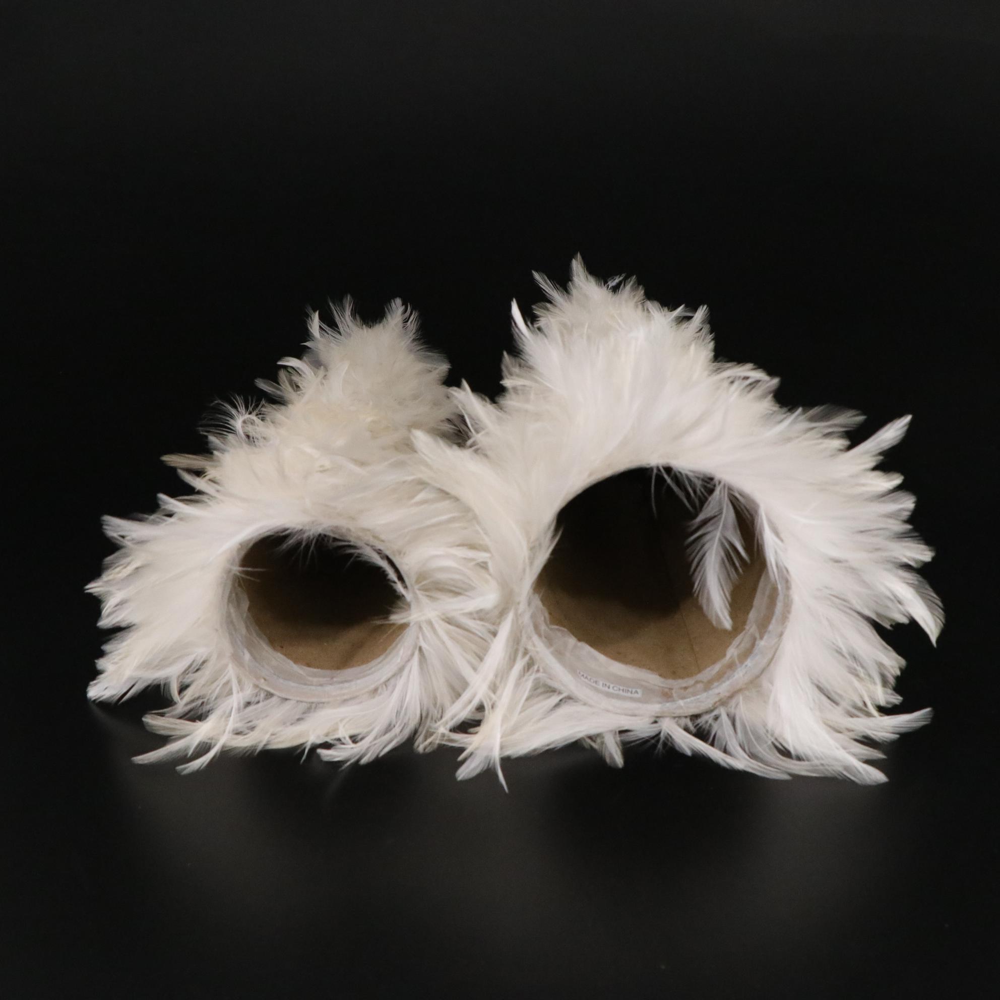 White Feather Tabletop Christmas Trees with Iridescent and Silver Ornaments