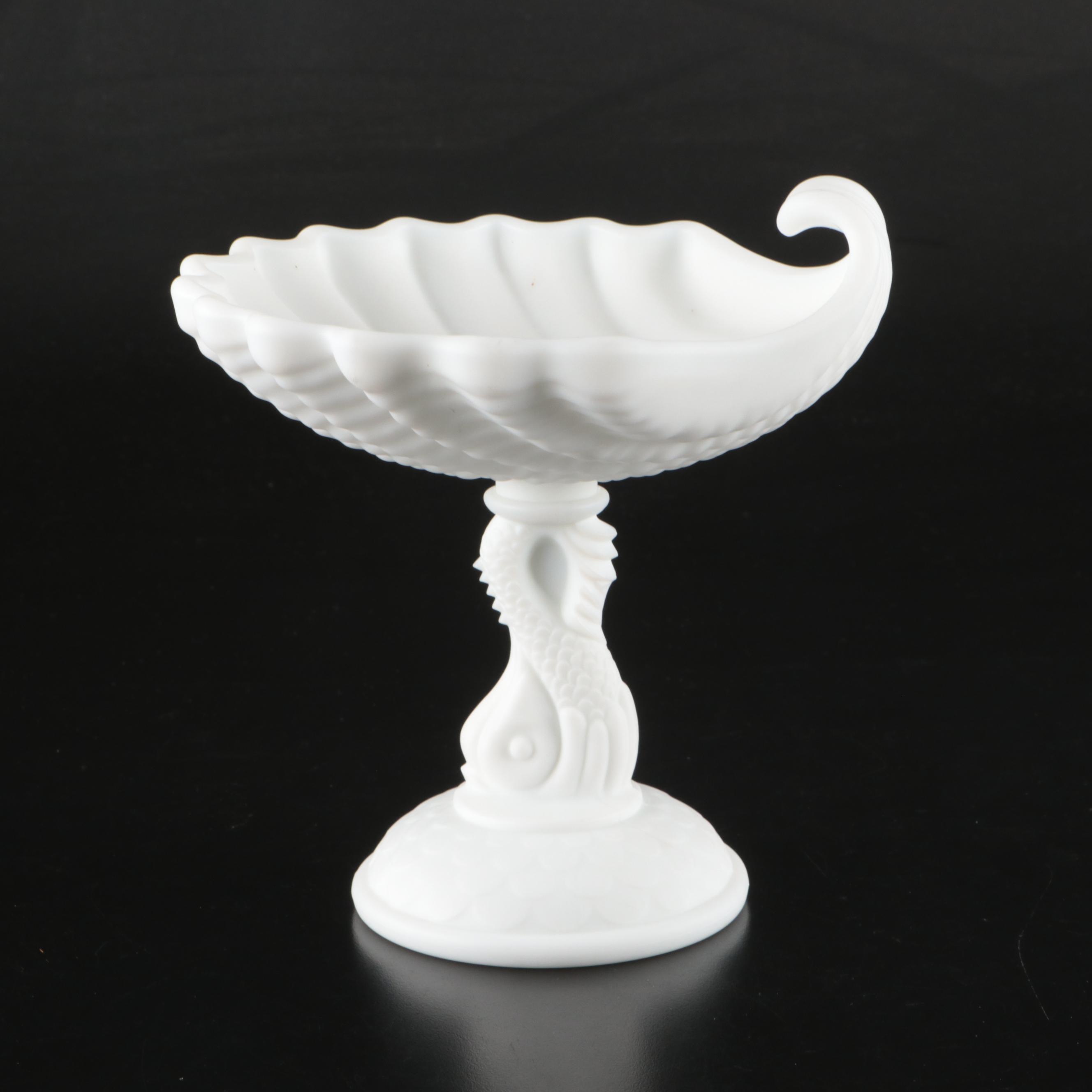 Imperial Milk Glass Seashell Compote, Candy Dishes and Other Pressed Glass Décor