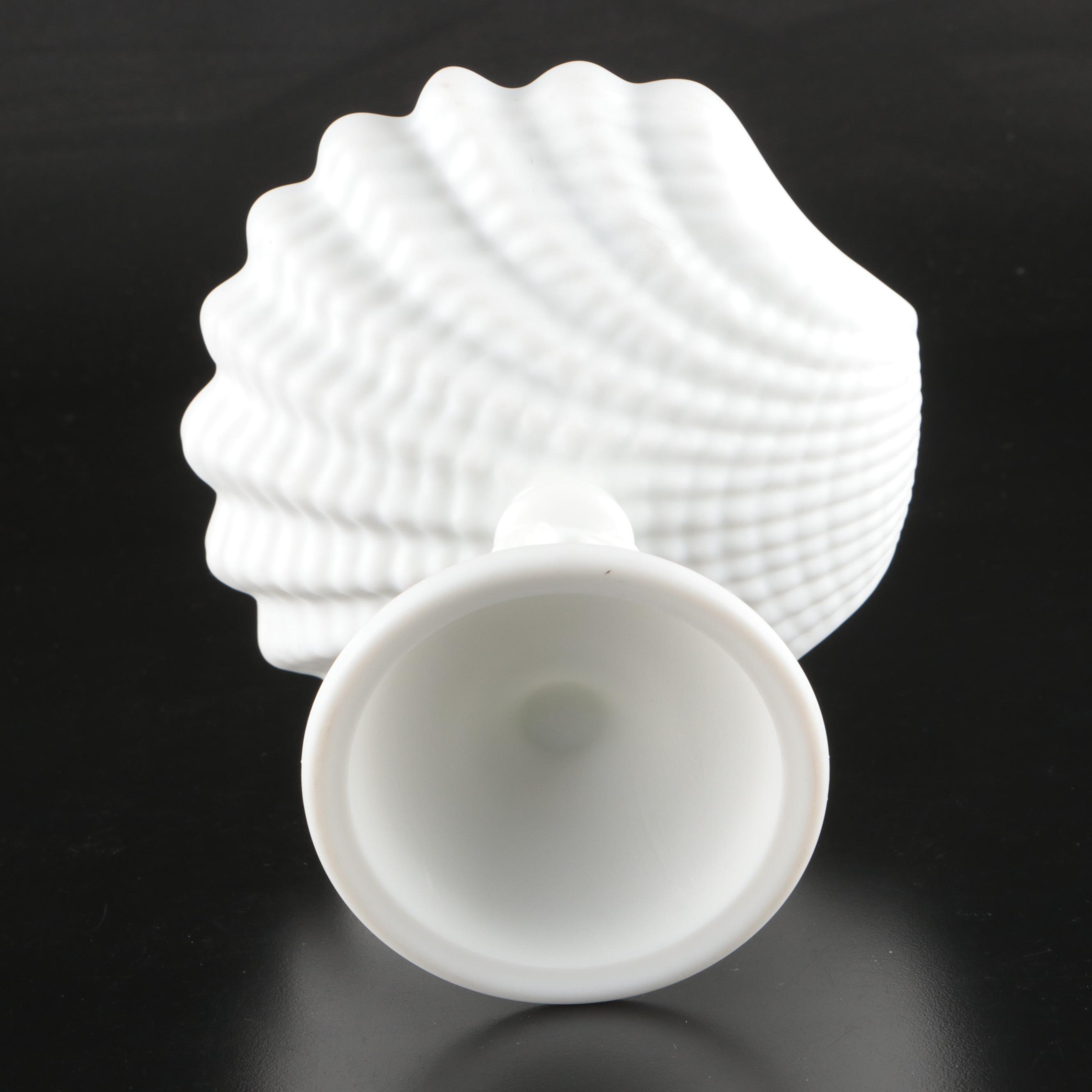 Imperial Milk Glass Seashell Compote, Candy Dishes and Other Pressed Glass Décor