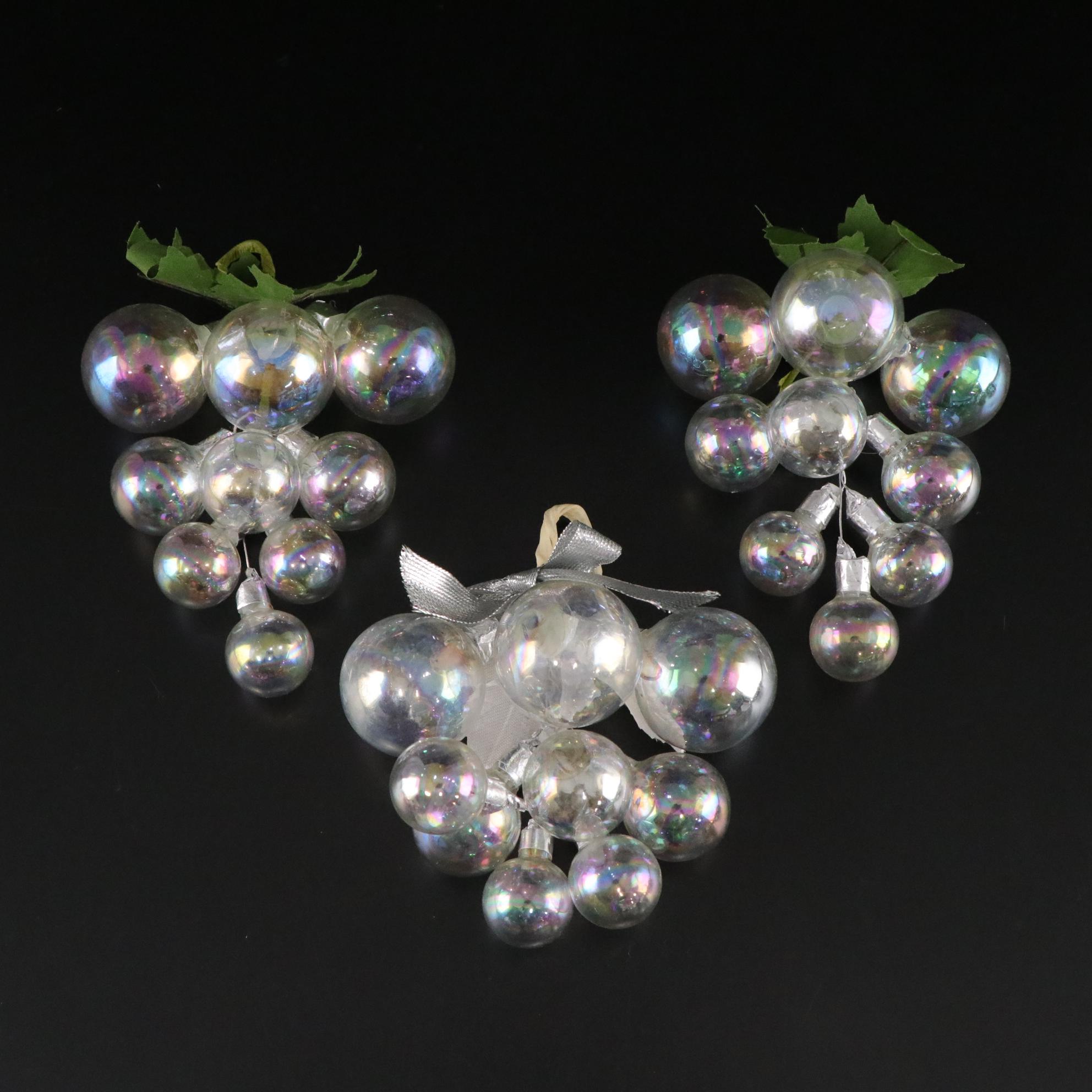 White Feather Tabletop Christmas Trees with Iridescent and Silver Ornaments