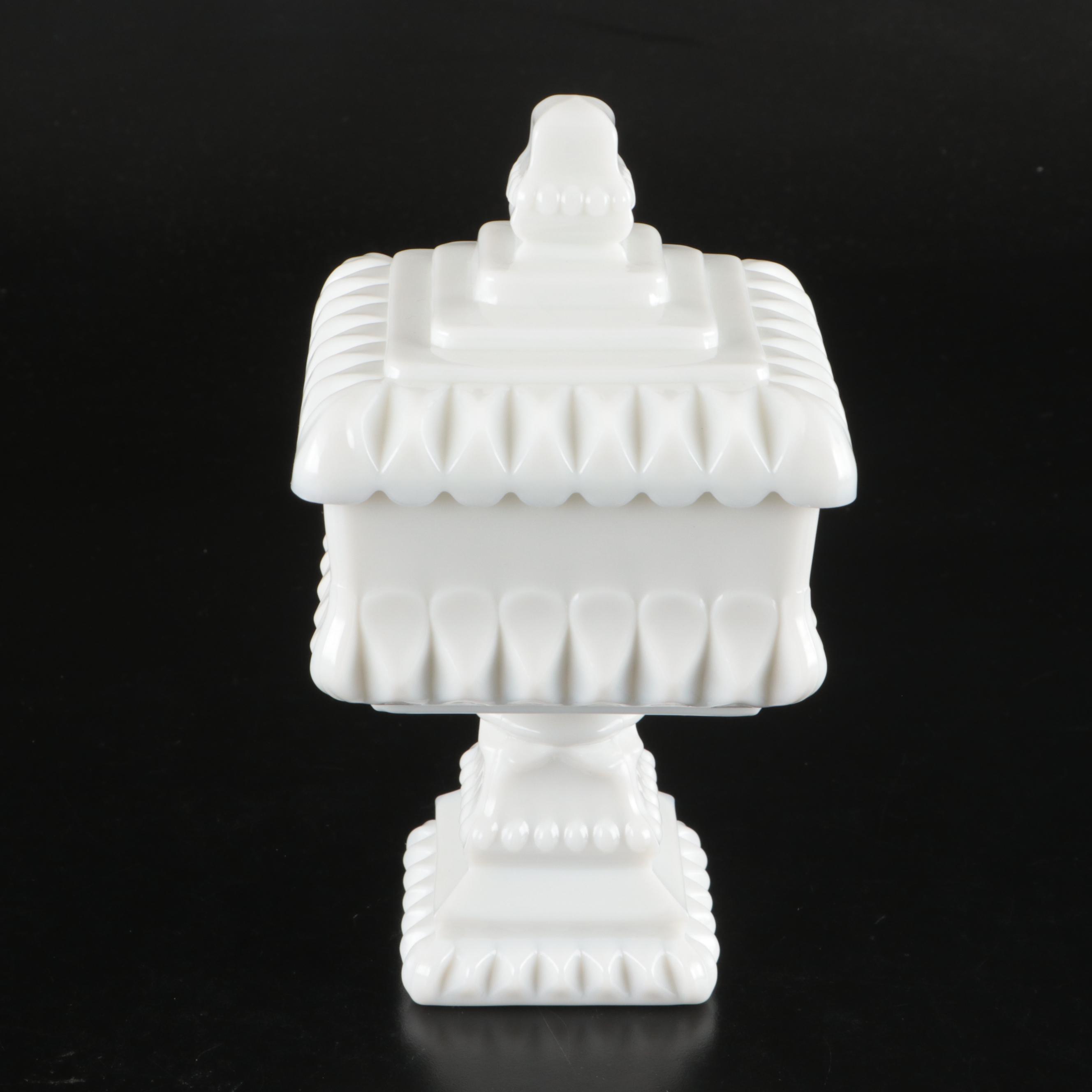 Imperial Milk Glass Seashell Compote, Candy Dishes and Other Pressed Glass Décor