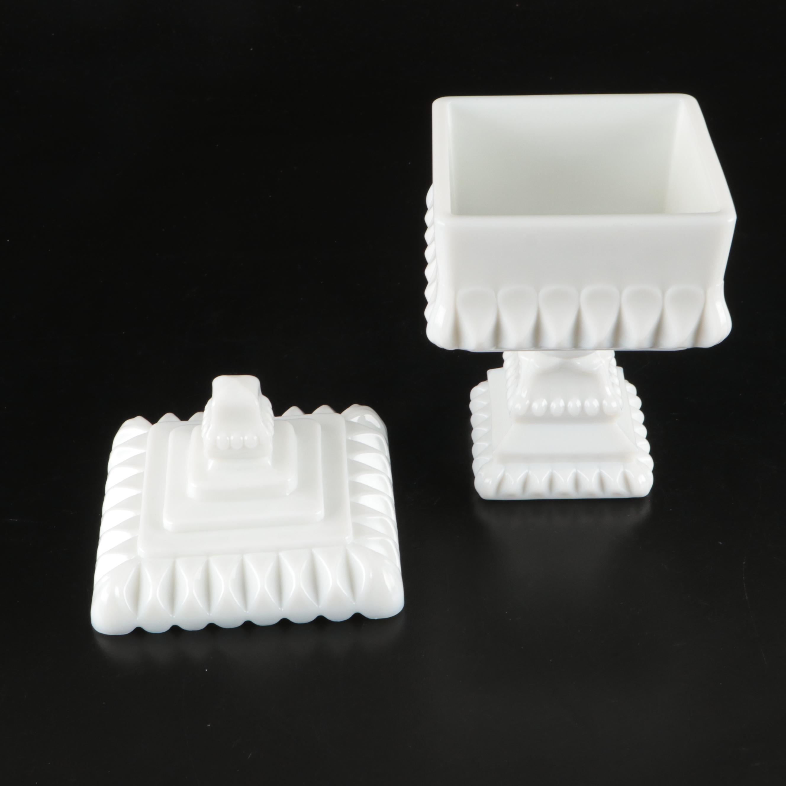 Imperial Milk Glass Seashell Compote, Candy Dishes and Other Pressed Glass Décor