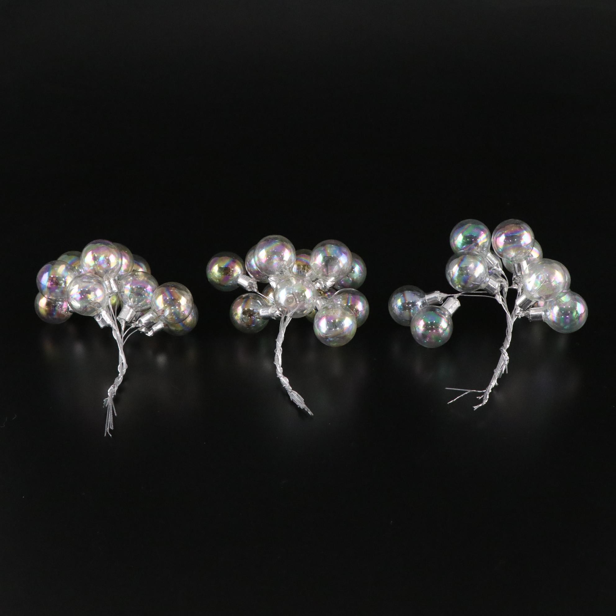 White Feather Tabletop Christmas Trees with Iridescent and Silver Ornaments