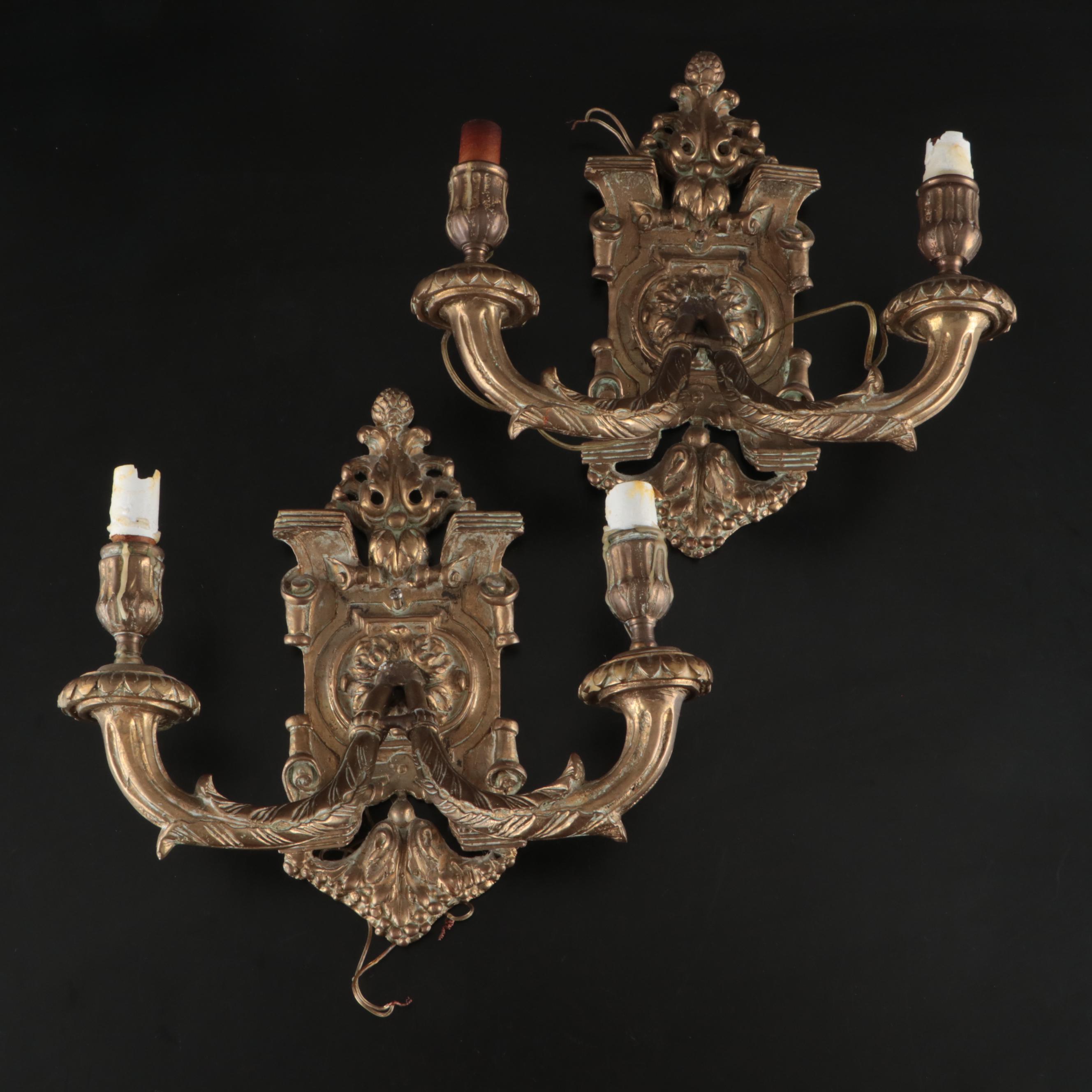 Maitland-Smith French Empire Style Handcast Brass Wall Sconces