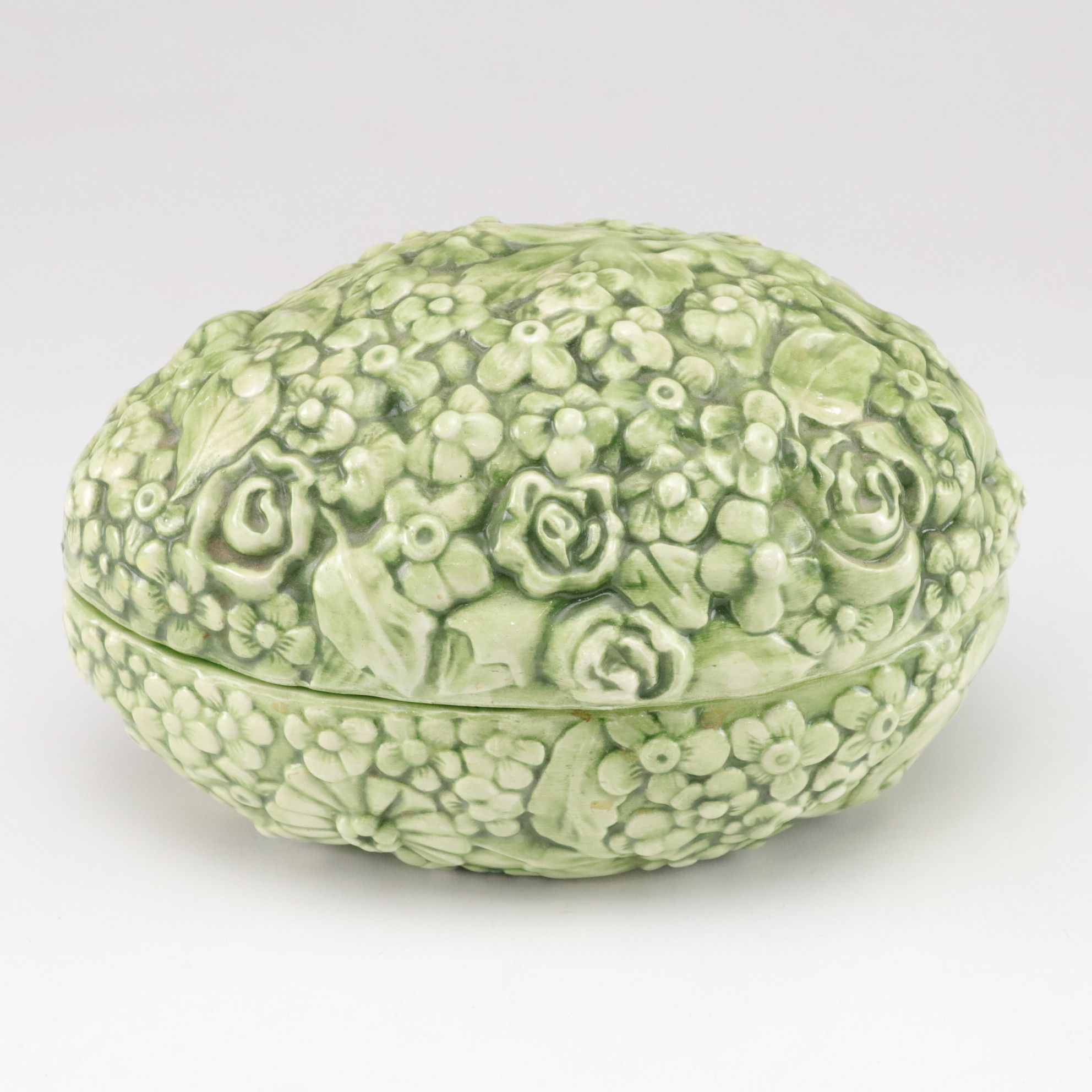 Ceramic and Porcelain Eggs with Tin Souvenir Egg in Faberge Pattern