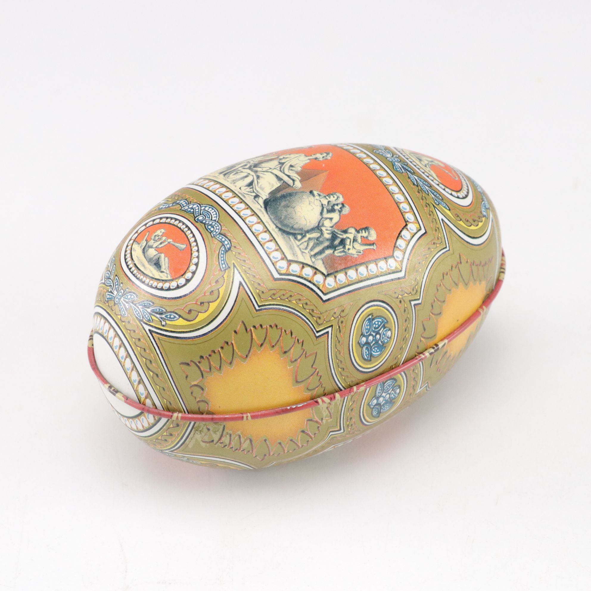 Ceramic and Porcelain Eggs with Tin Souvenir Egg in Faberge Pattern