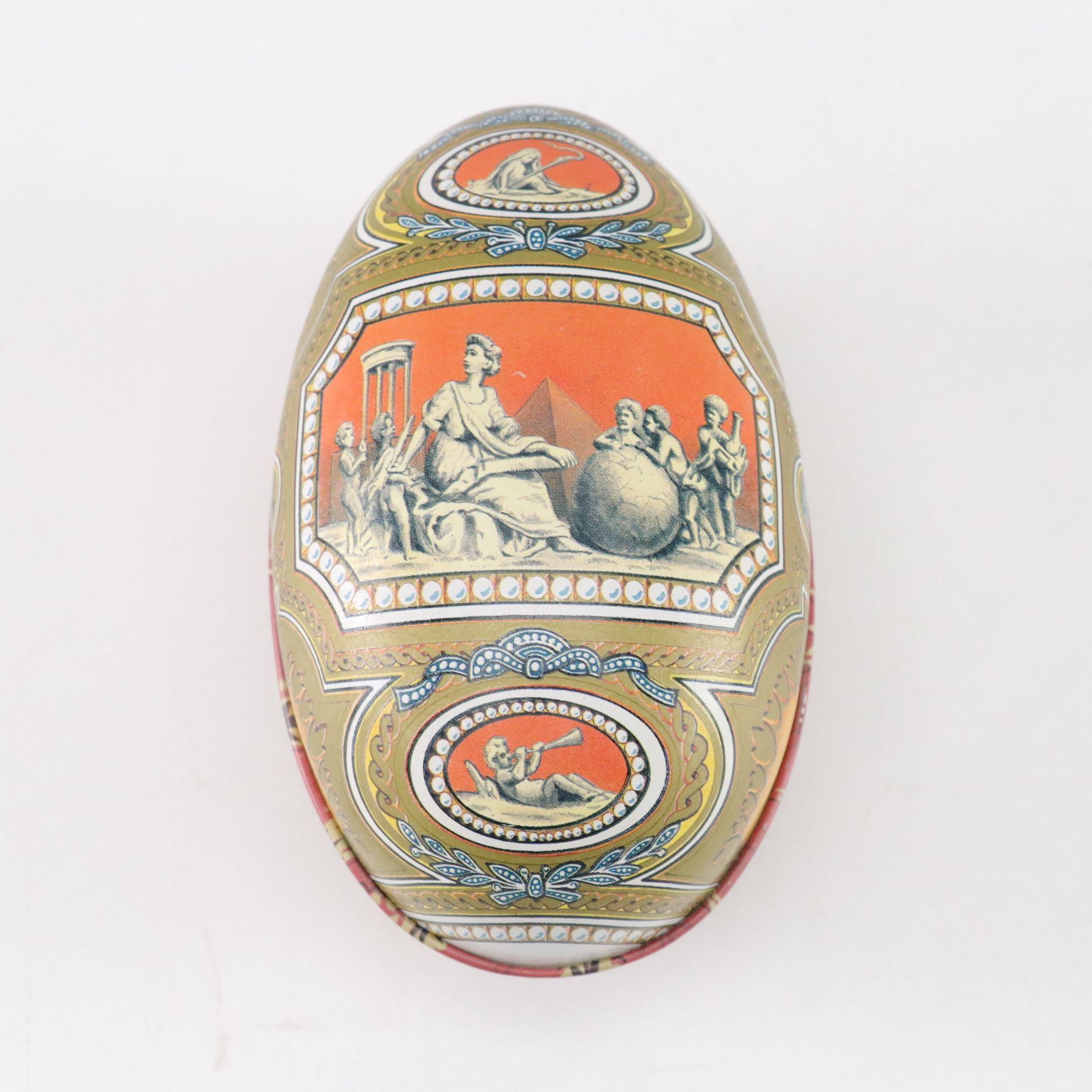Ceramic and Porcelain Eggs with Tin Souvenir Egg in Faberge Pattern