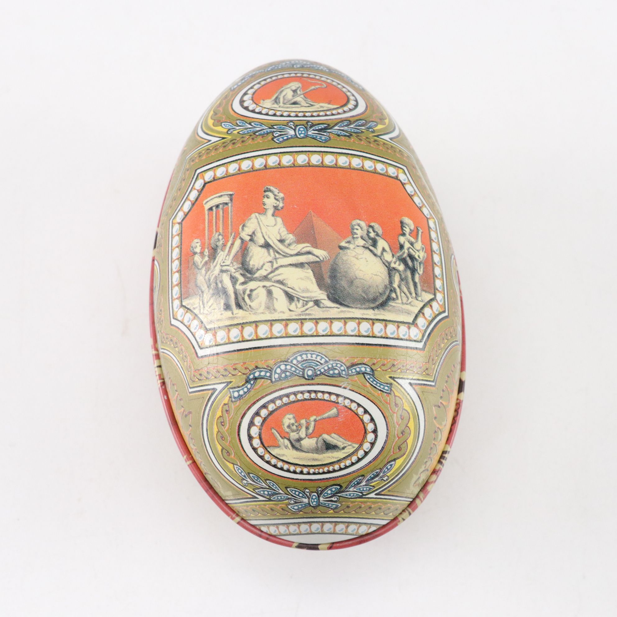 Ceramic and Porcelain Eggs with Tin Souvenir Egg in Faberge Pattern