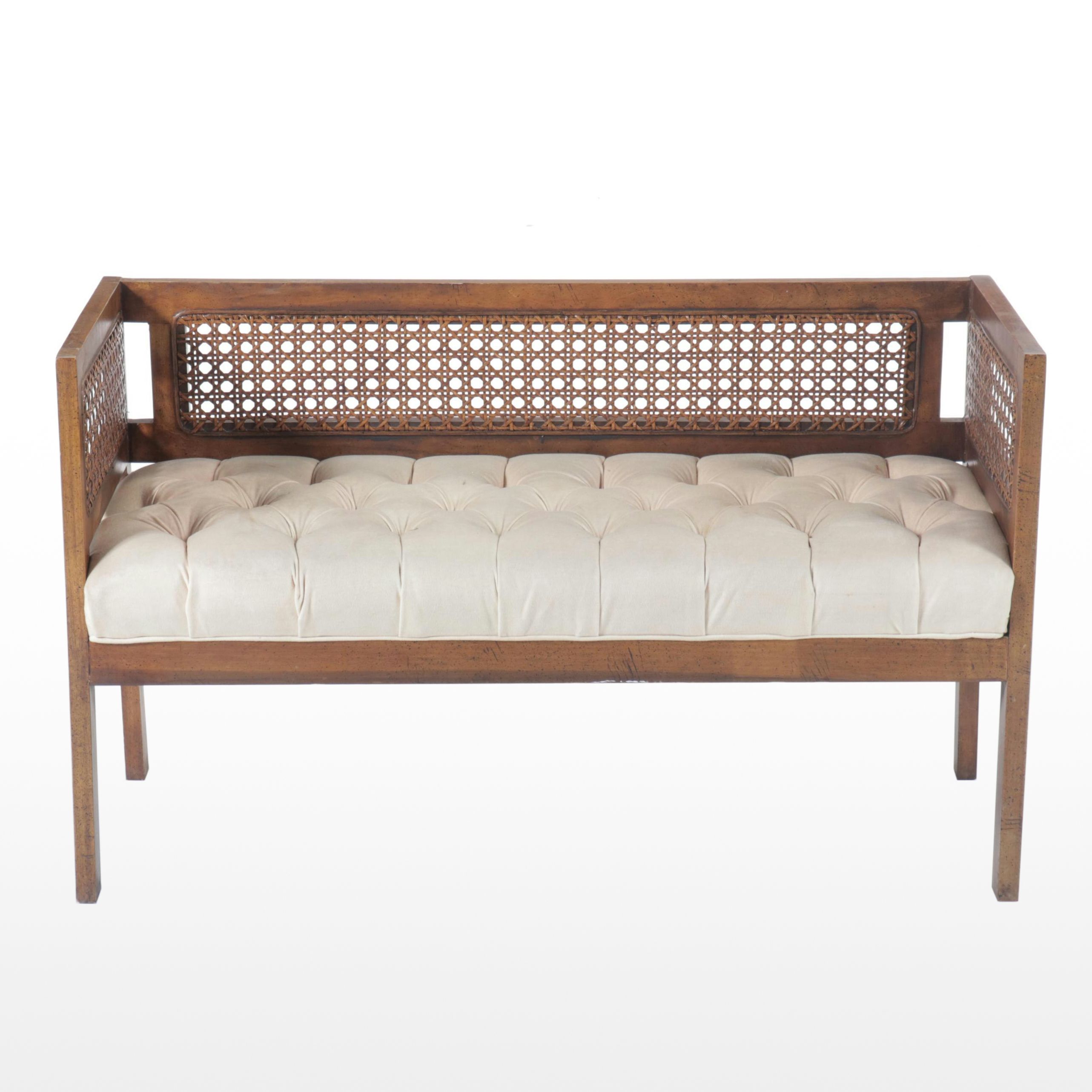 Regency Style Tufted Bench with Cane Siding, Mid to Late 20th Century