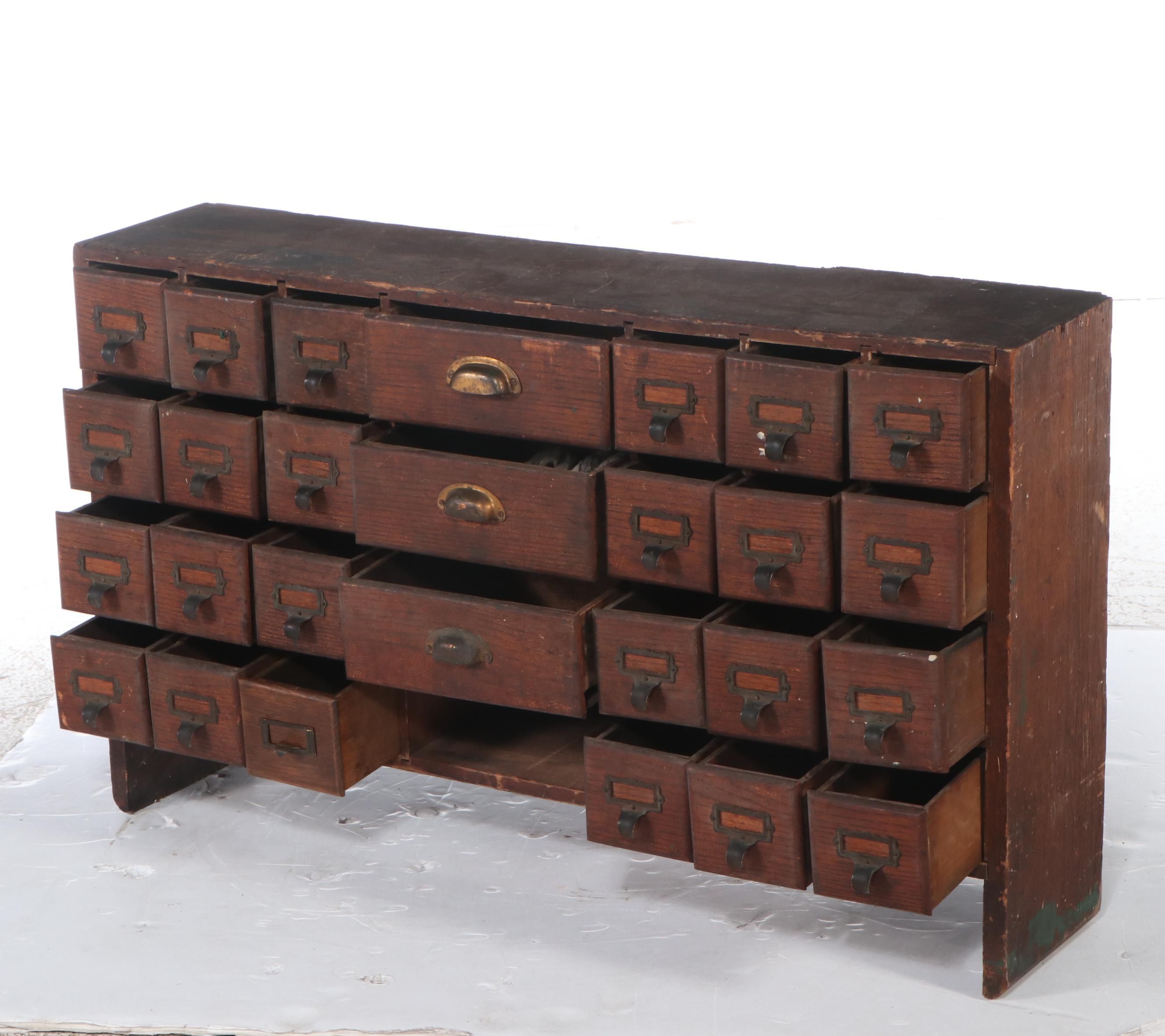 Antique Oak 27 Drawer File Cabinet