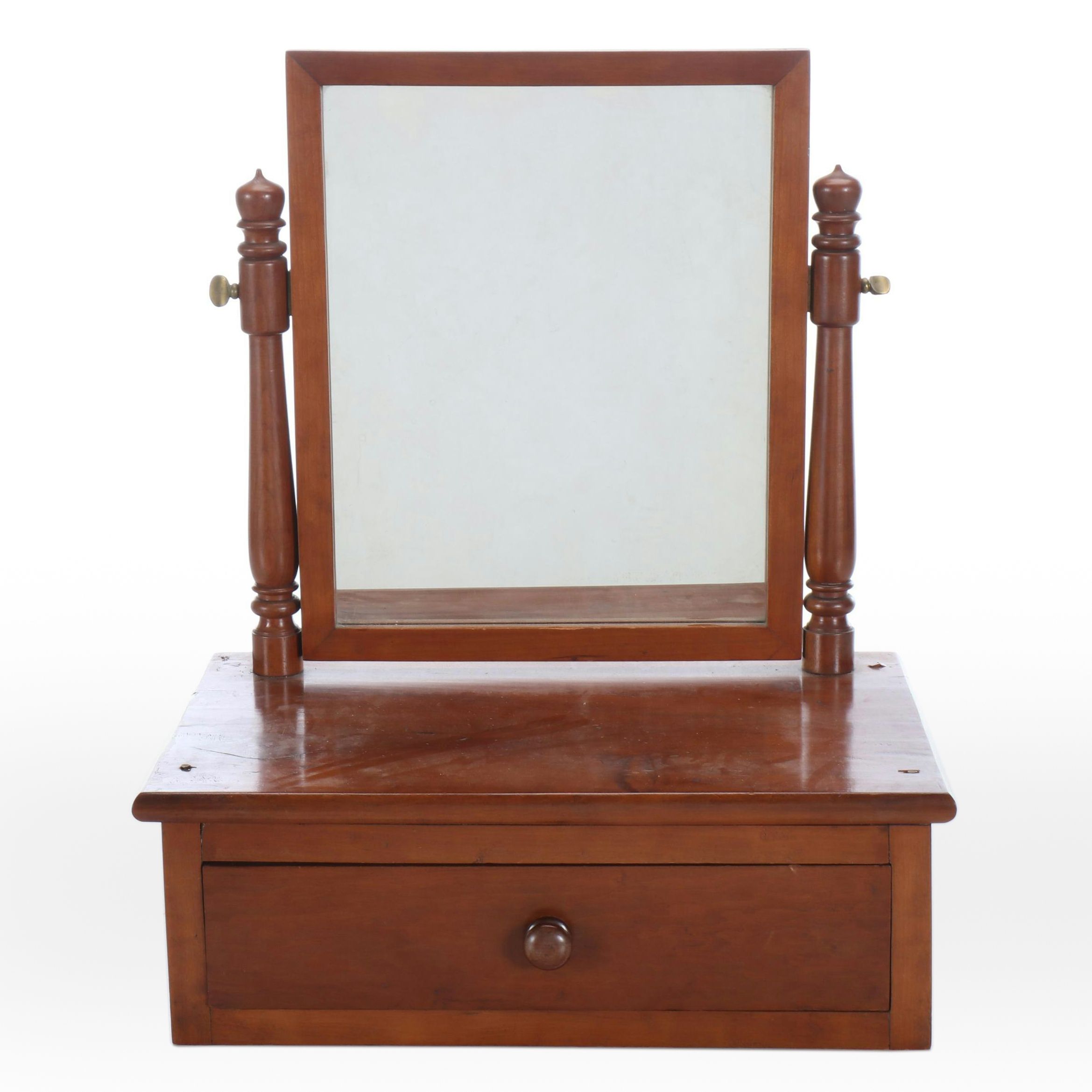 Wood Vanity Mirror with Brass Knobs