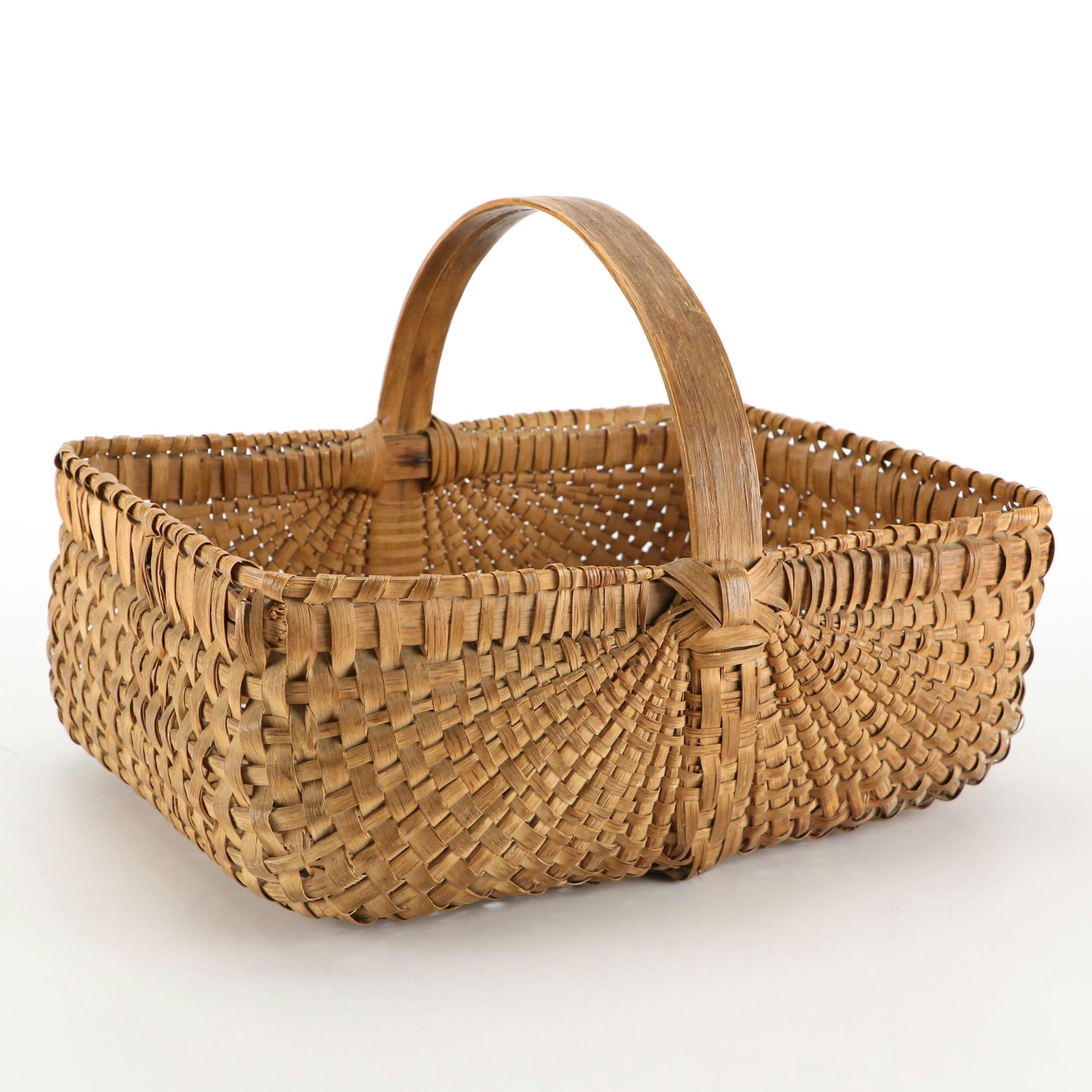 Primitive Style Splint Oak Gathering Basket, 20th Century